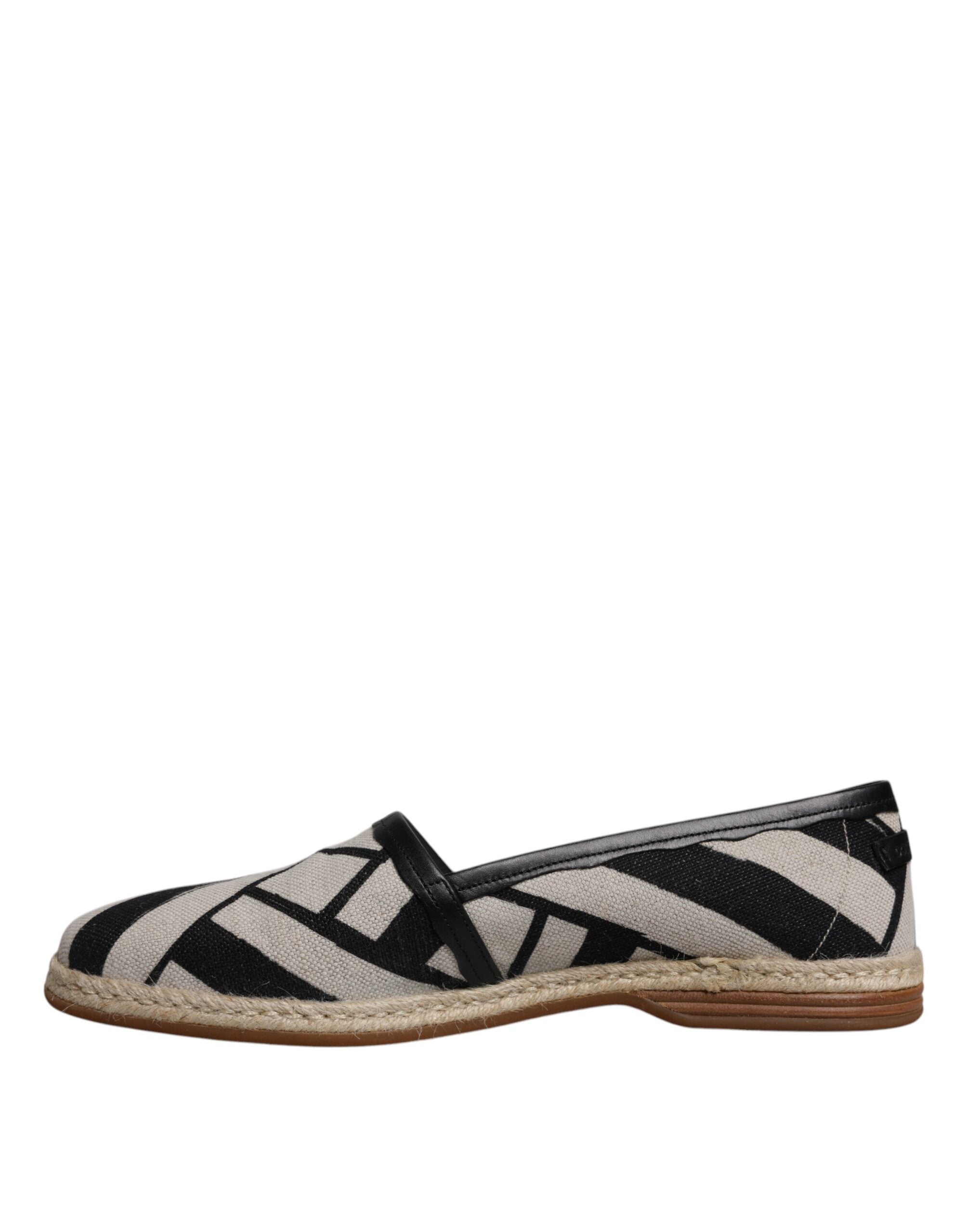 Espadrilles Dolce & Gabbana à rayures noires et blanches, chaussons slip-on élégants pour femmes.