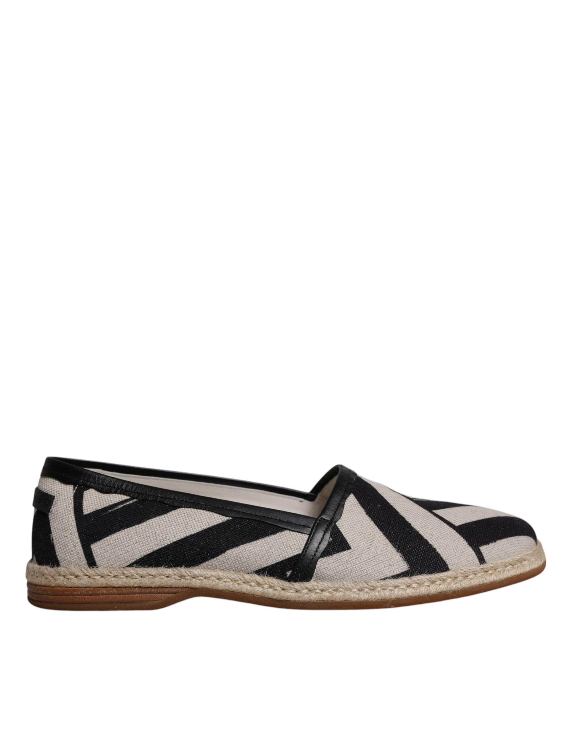Chaussures espadrilles Dolce & Gabbana à rayures noires et blanches, chaussures slip-on élégantes en toile.