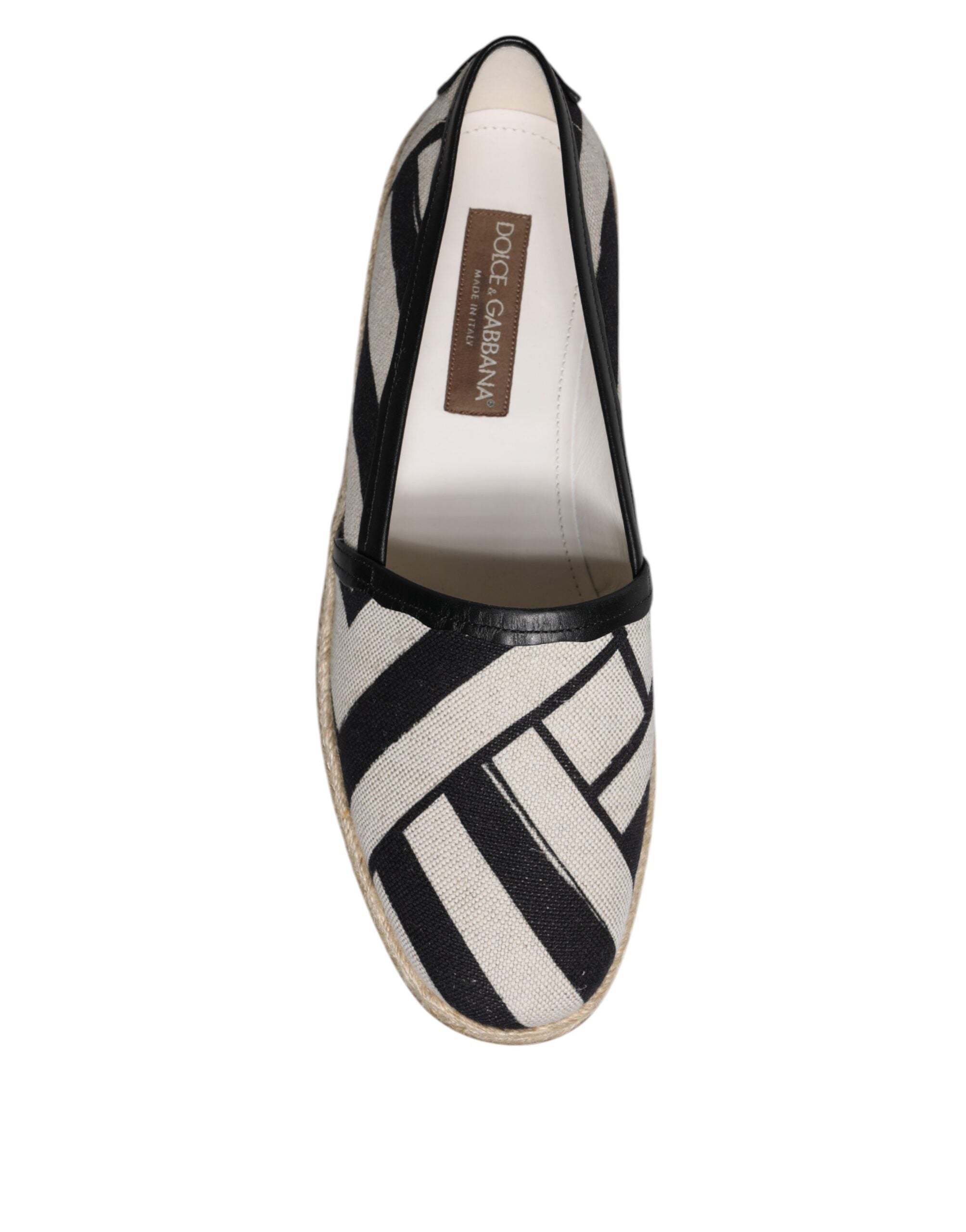 Chaussures espadrilles Dolce & Gabbana à rayures noires et blanches, slip-on, style décontracté et élégant.