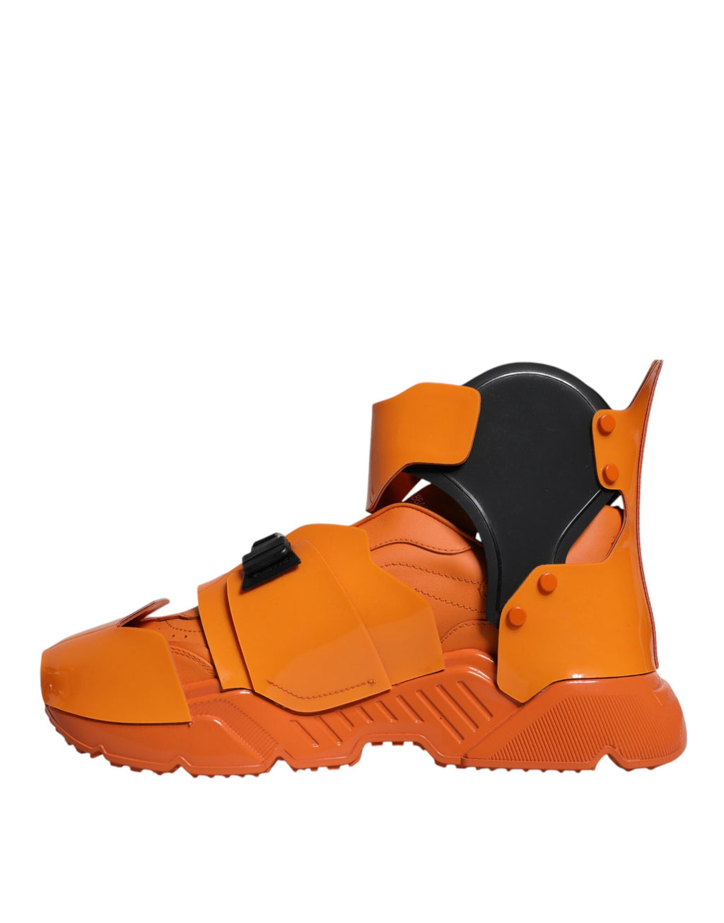 Chaussures Dolce & Gabbana sneakers montantes à panneaux orange multicolores avec semelle épaisse, style chunky et tendance.
