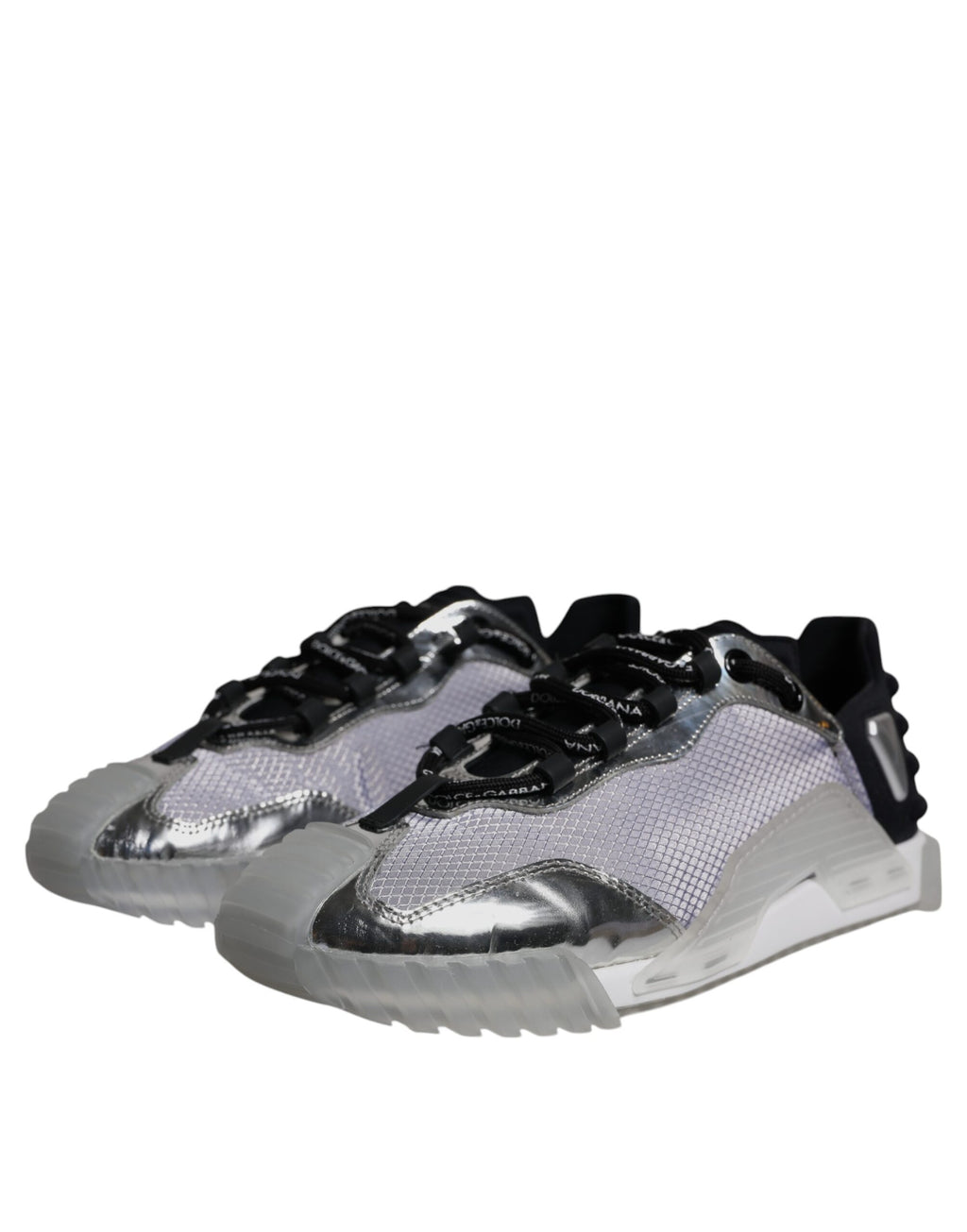 Chaussures sneakers basses en nylon noir et argent de Dolce & Gabbana, modèle NS1, chaussures de sport élégantes.