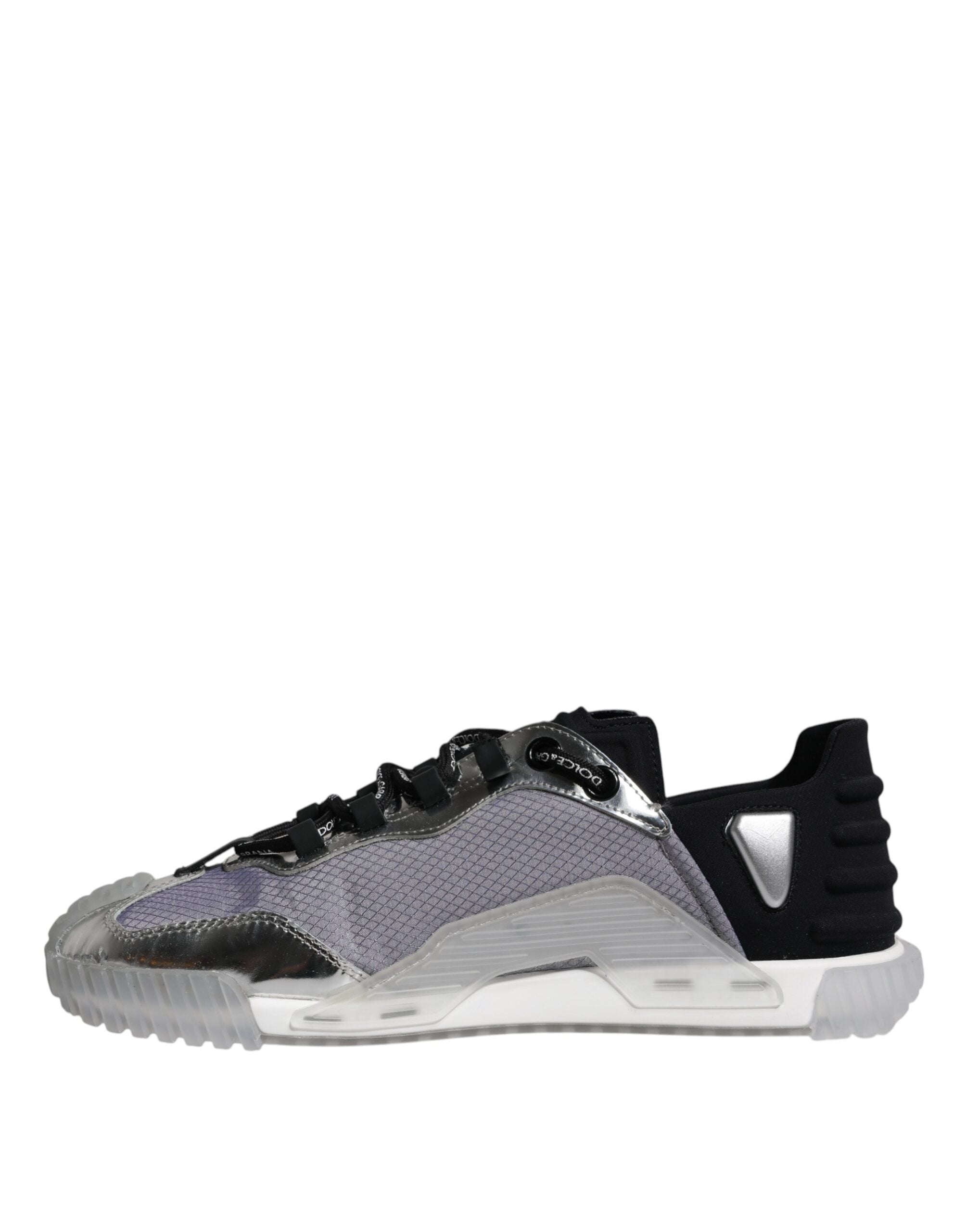 Chaussures sneakers basses en nylon noir et argent de Dolce & Gabbana, style décontracté et moderne.