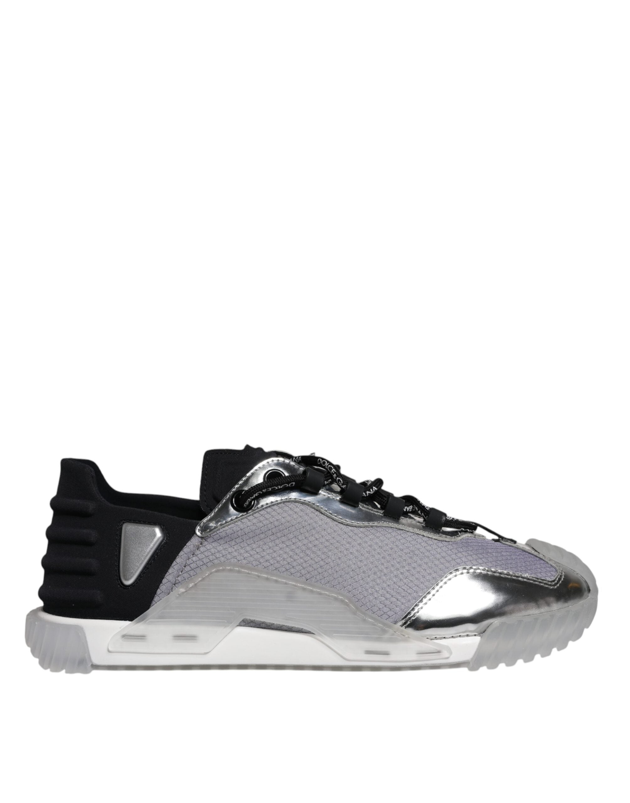 Chaussures sneakers basses en nylon noir et argent de Dolce & Gabbana, style décontracté et moderne.