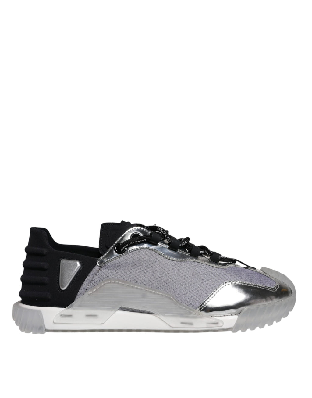Chaussures sneakers basses en nylon noir et argent de Dolce & Gabbana, style moderne et élégant.