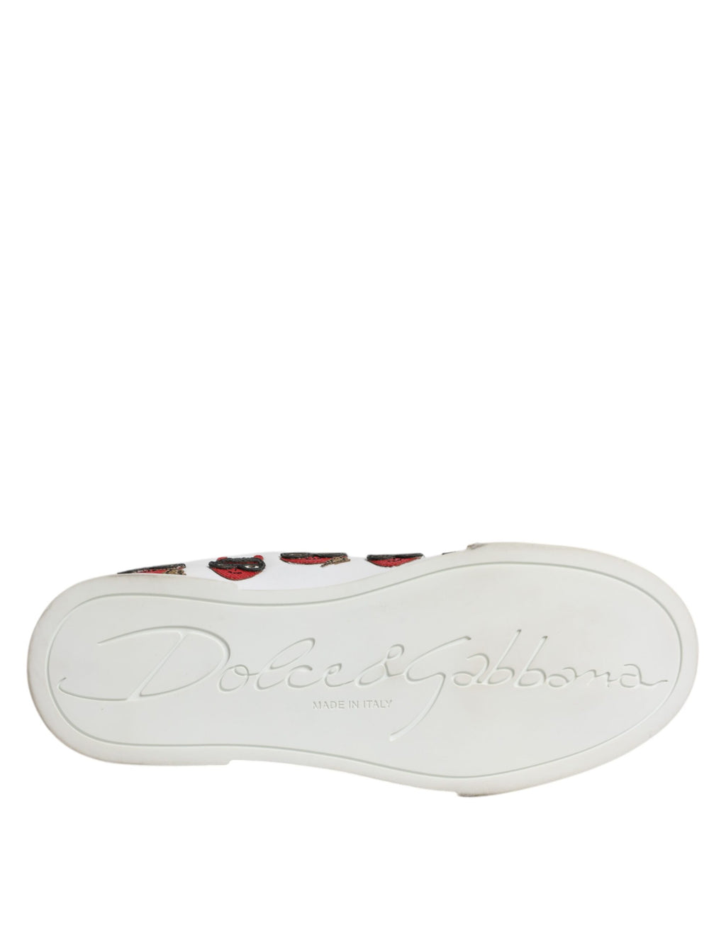 Chaussures Portofino blanches Dolce & Gabbana avec visage de diable imprimé, sneakers élégants pour homme.