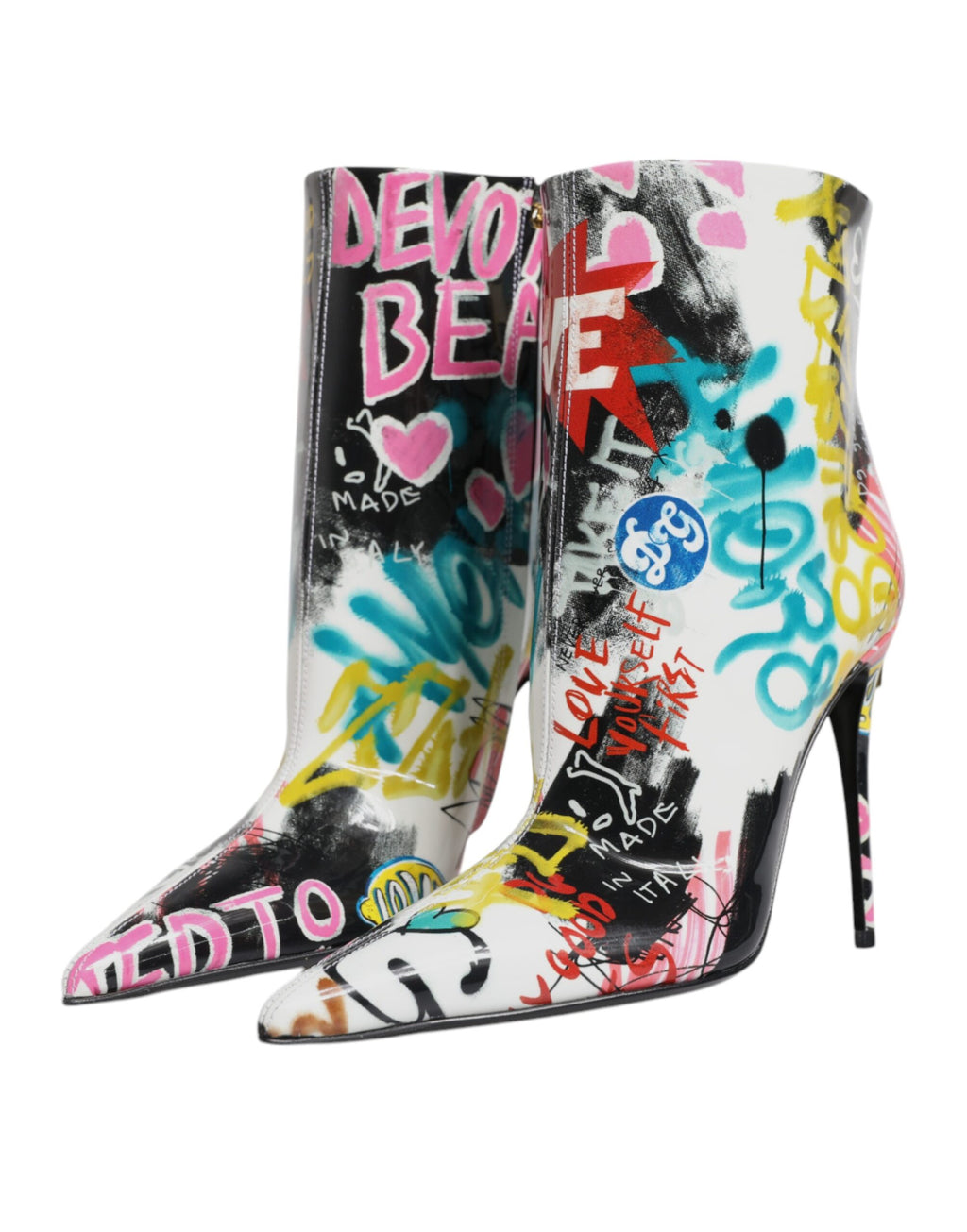 Bottes mi-mollet Dolce & Gabbana Graffiti multicolore, style moderne avec motif artistique, chaussures de mode élégantes.