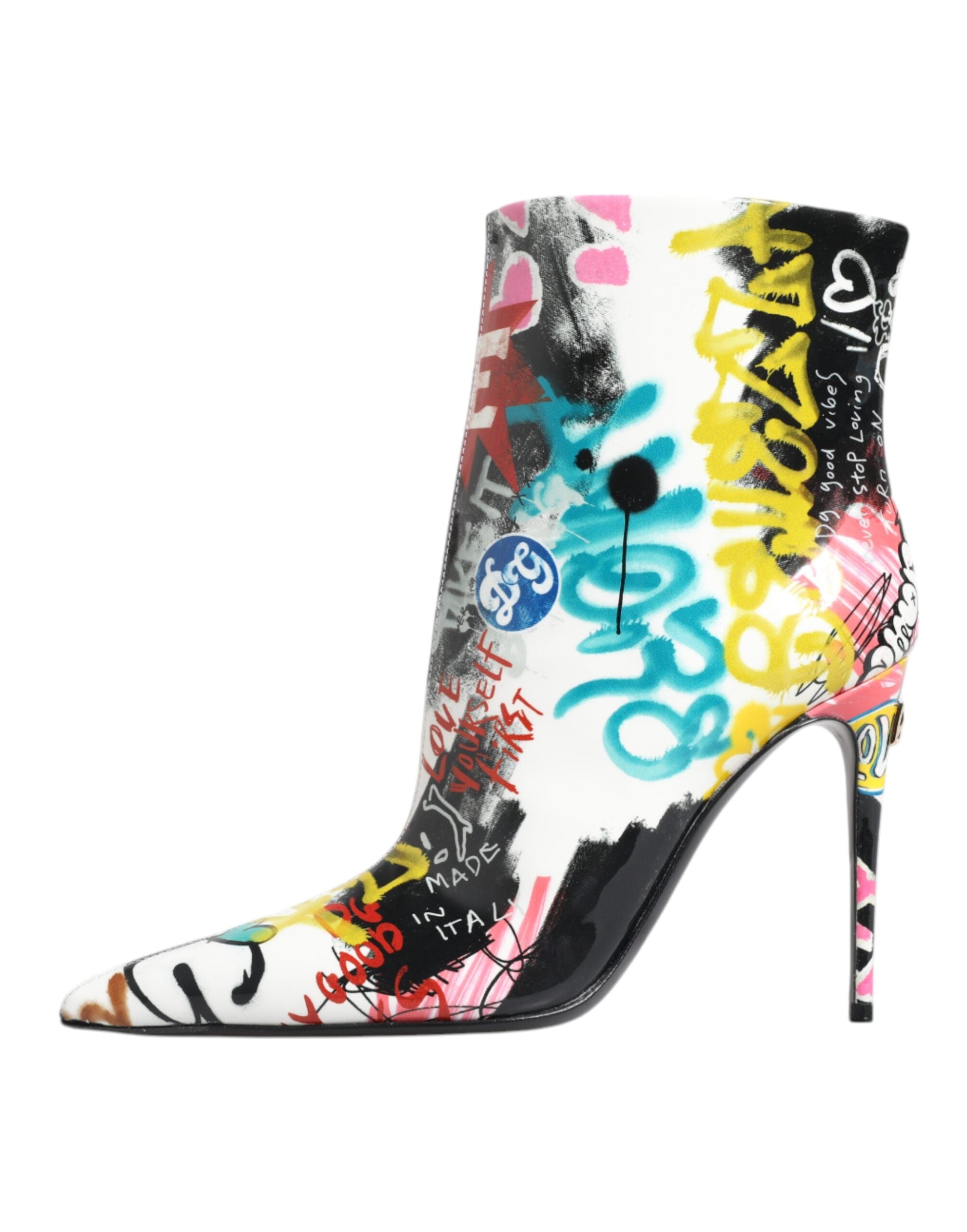 Bottes mi-mollet Dolce & Gabbana Graffiti multicolores, style décontracté avec motifs artistiques, chaussures à la mode.