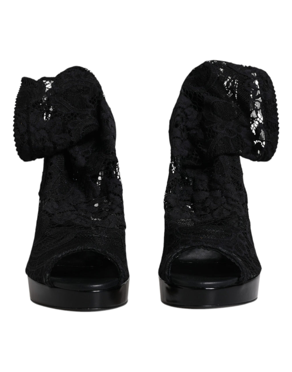 Bottes noires en dentelle extensible Dolce & Gabbana Taormina, style élégant avec finition raffinée, pour femmes.