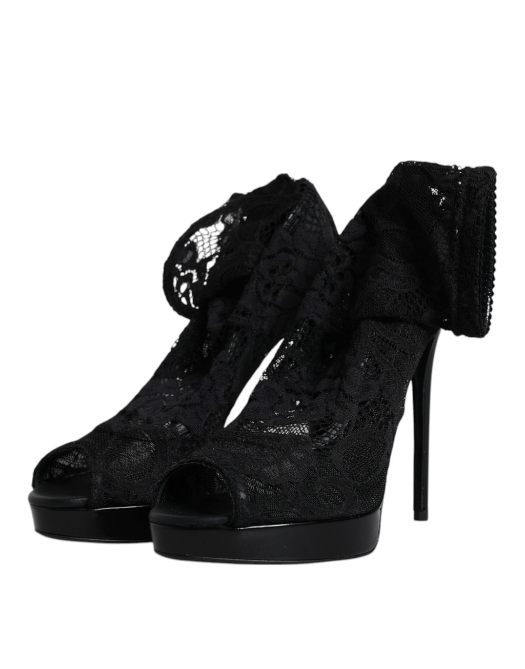 Bottes noires Dolce & Gabbana Taormina en dentelle extensible, élégantes et sophistiquées, pour un style chic et moderne.