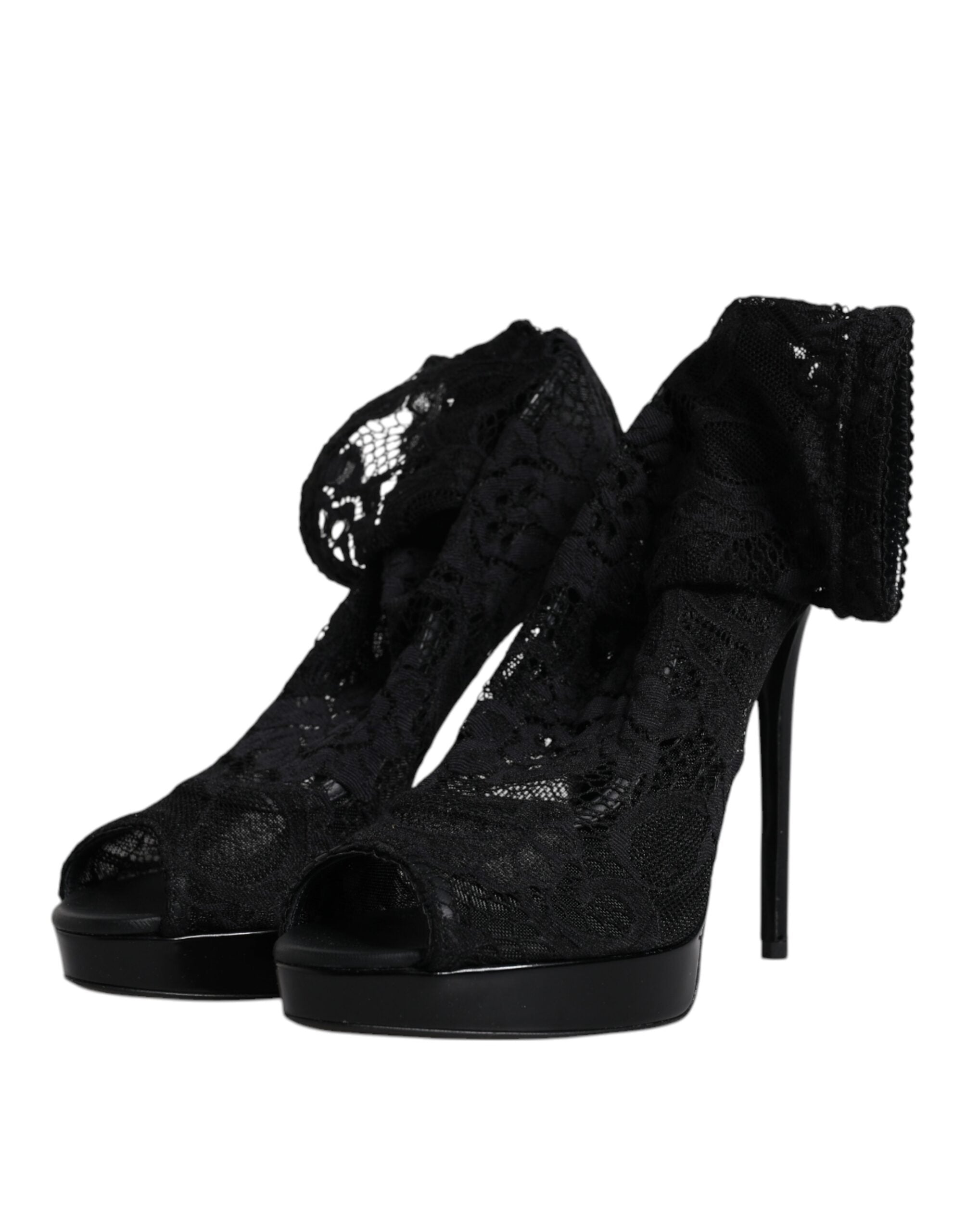 Bottes noires Dolce & Gabbana Taormina en dentelle extensible, élégantes et sophistiquées, pour un style chic et moderne.