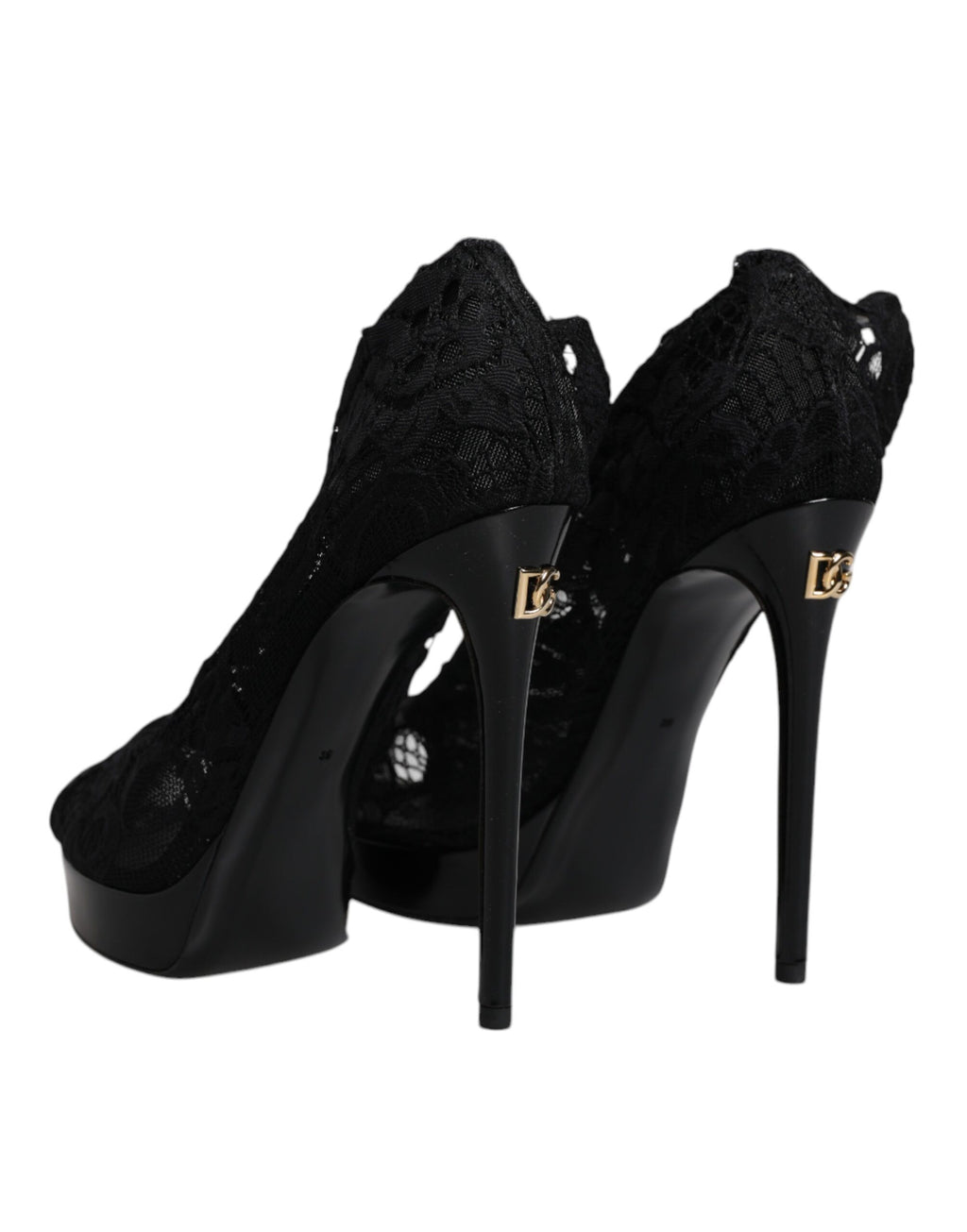 Bottes noires en dentelle stretch Taormina de Dolce & Gabbana, chaussures élégantes avec détail en dentelle et semelle en cuir.