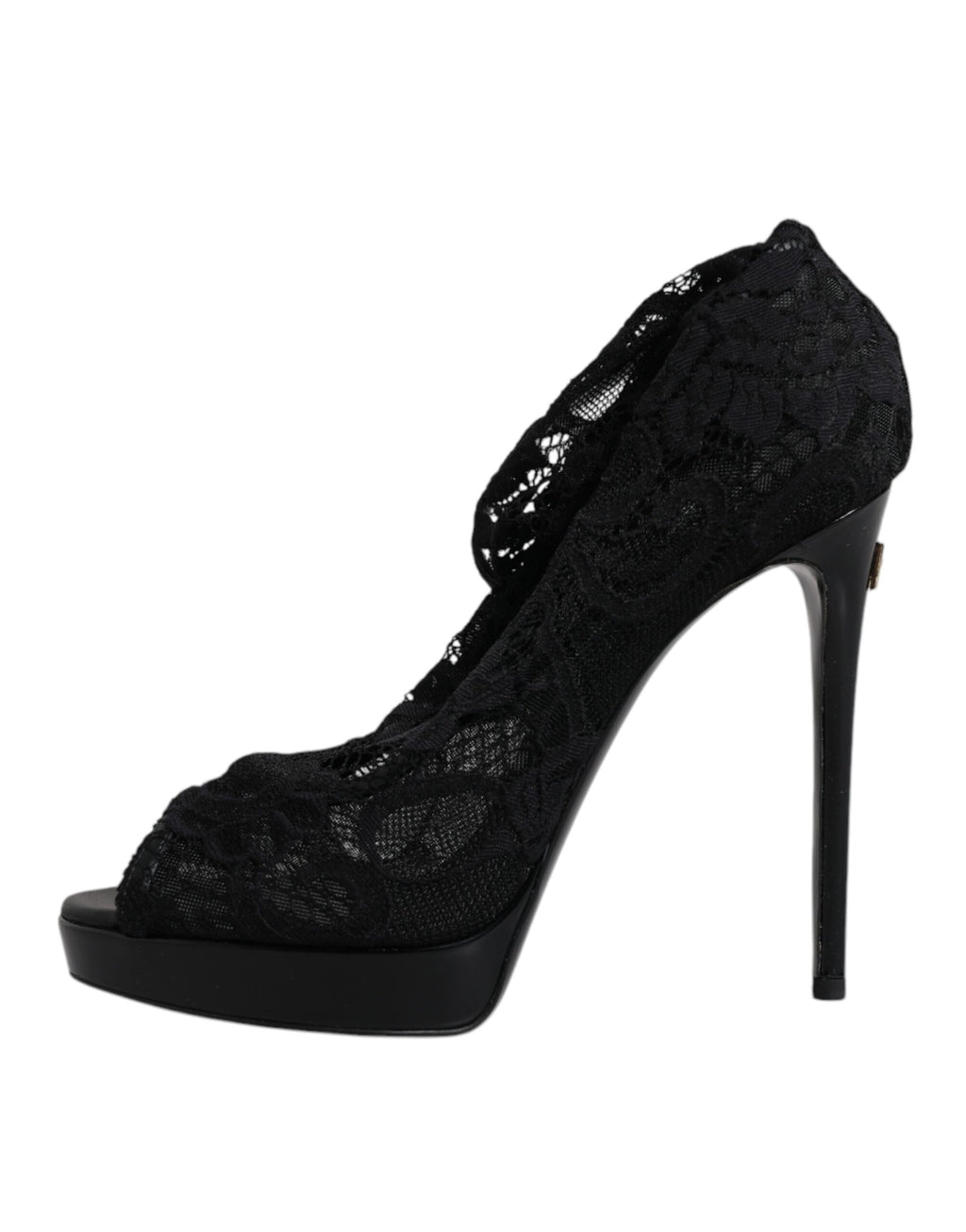 Bottes noires Dolce & Gabbana Taormina en dentelle extensible, élégantes et sophistiquées.