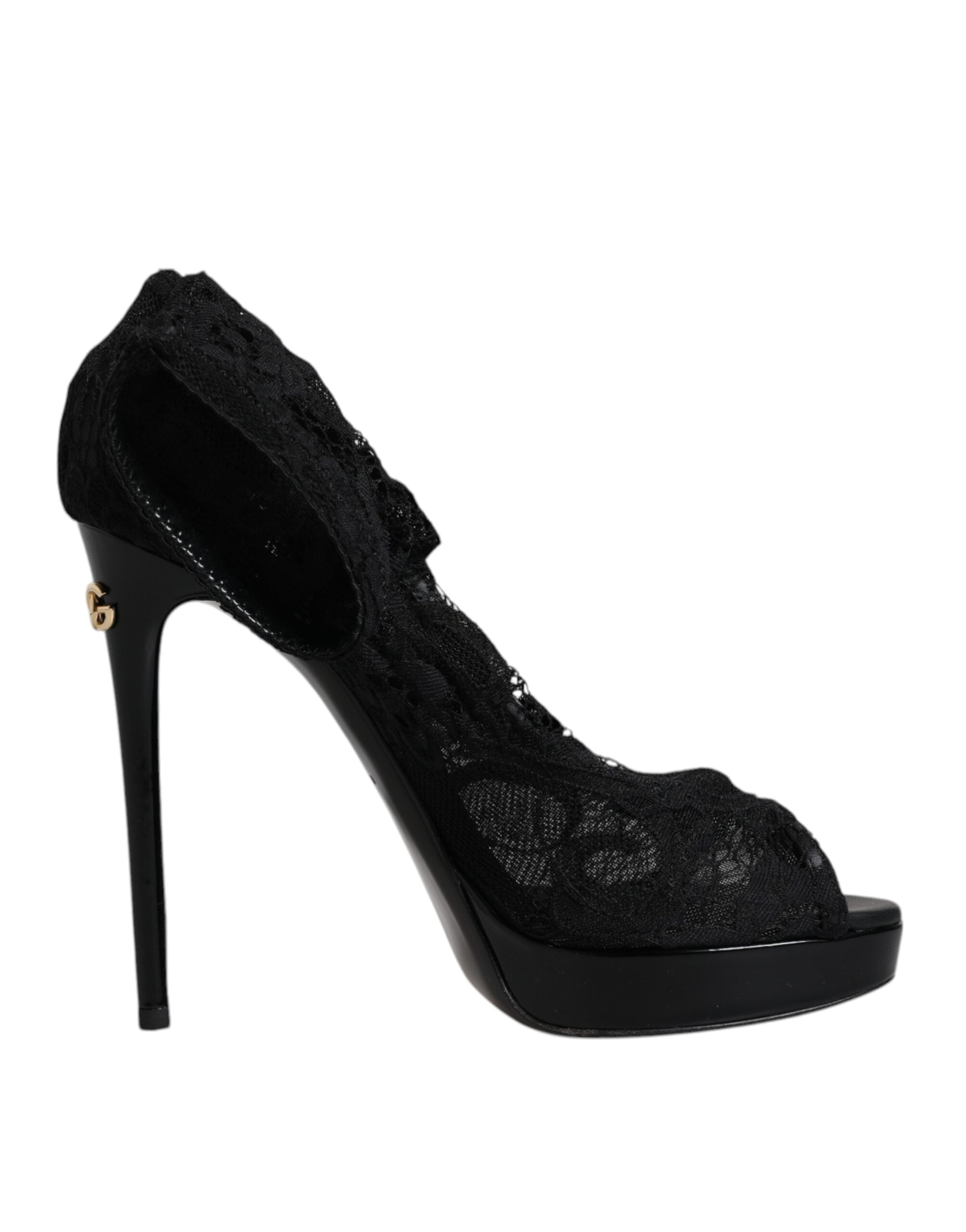 Bottes noires en dentelle extensible Dolce & Gabbana Taormina, style élégant et sophistiqué, avec finition raffinée.