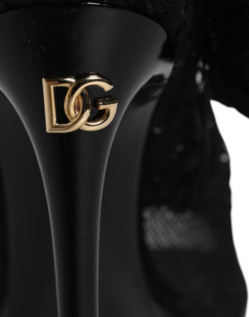 Bottes noires en dentelle stretch Dolce & Gabbana Taormina, chaussures élégantes en lace noire, mode sophistiquée et raffinée.