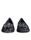 Chaussures plates Dolce & Gabbana Taormina en dentelle bleue ornée de cristaux, style élégant et féminin.