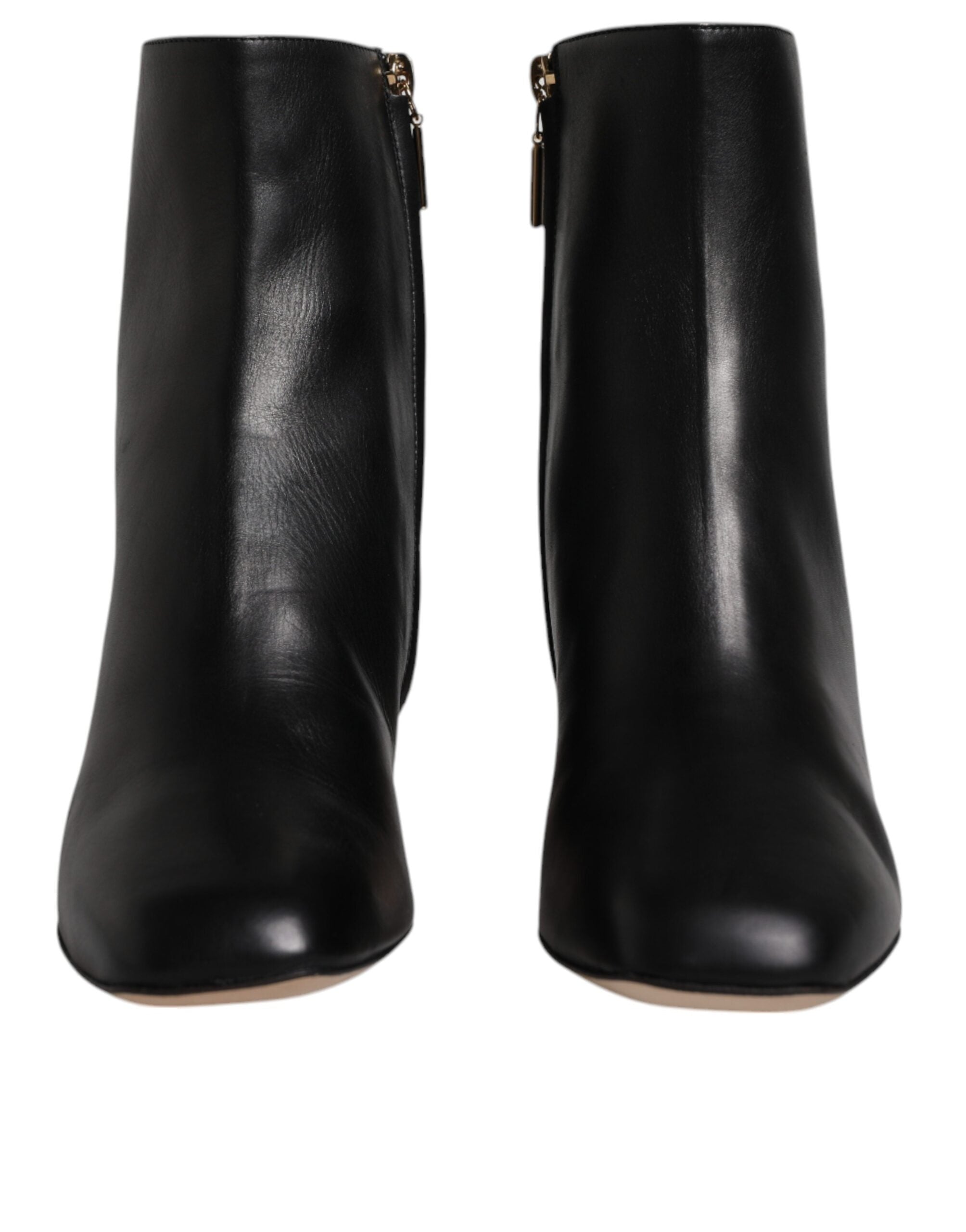 Bottes en cuir noir Dolce & Gabbana Jackie mi-mollet, chaussures élégantes à la mode avec détail en cuir.