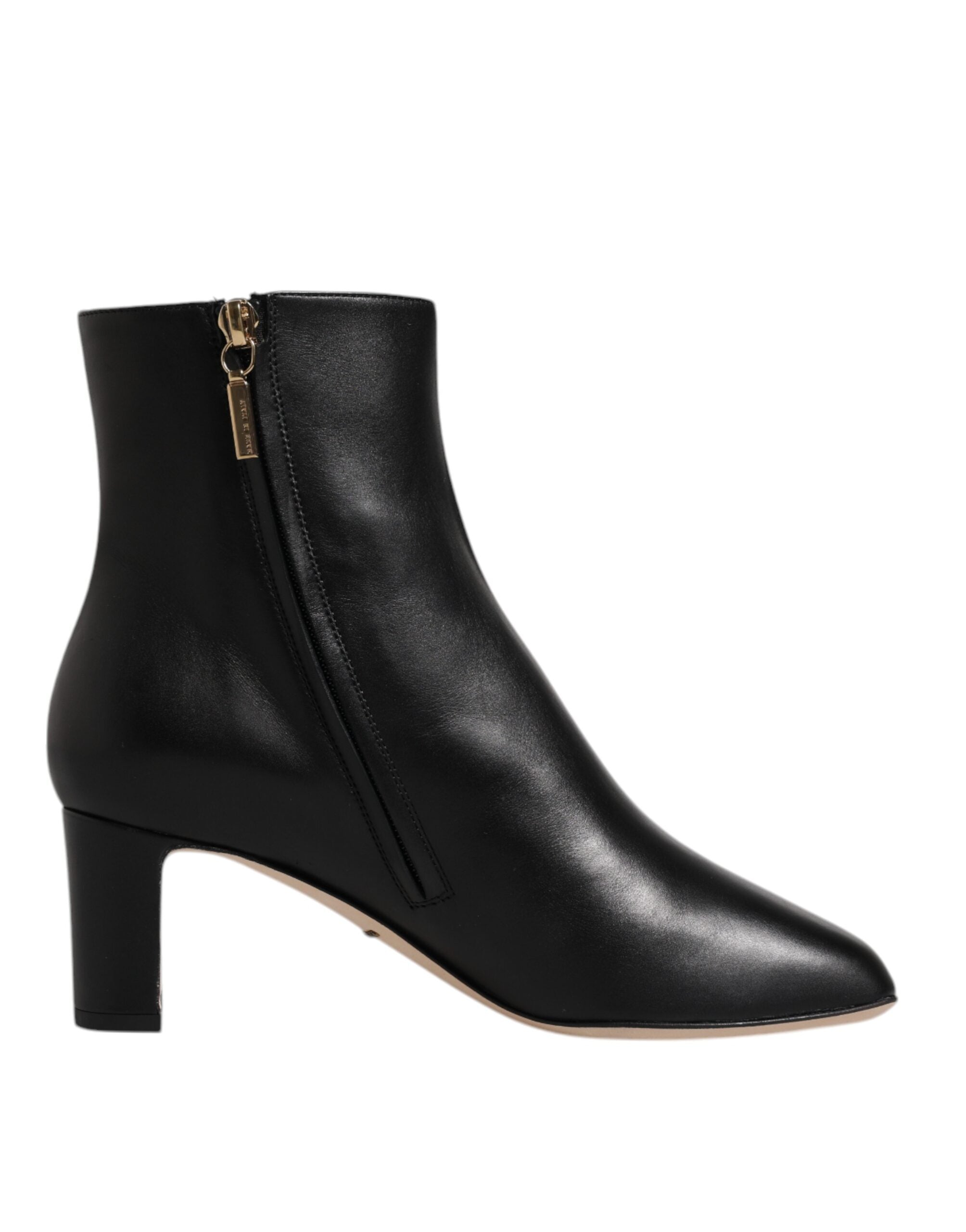 Bottes en cuir noir Dolce & Gabbana Jackie, mi-mollet, style élégant et sophistiqué, vues de face sur fond neutre.
