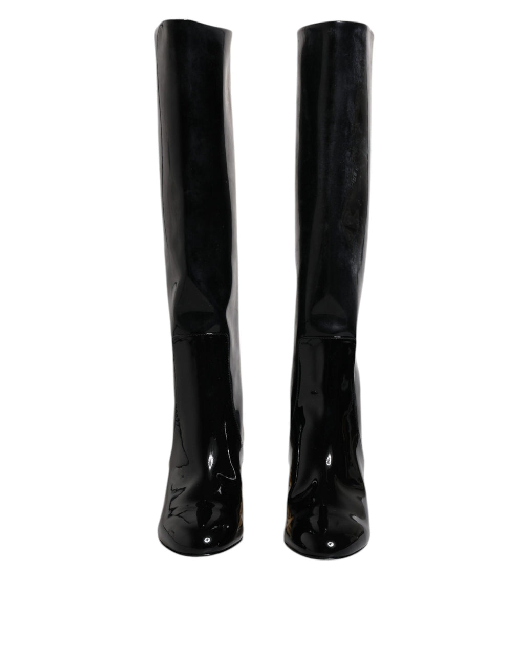 Bottes hautes en cuir verni noir Dolce & Gabbana Vally, chaussures élégantes avec finition brillante et talons hauts.