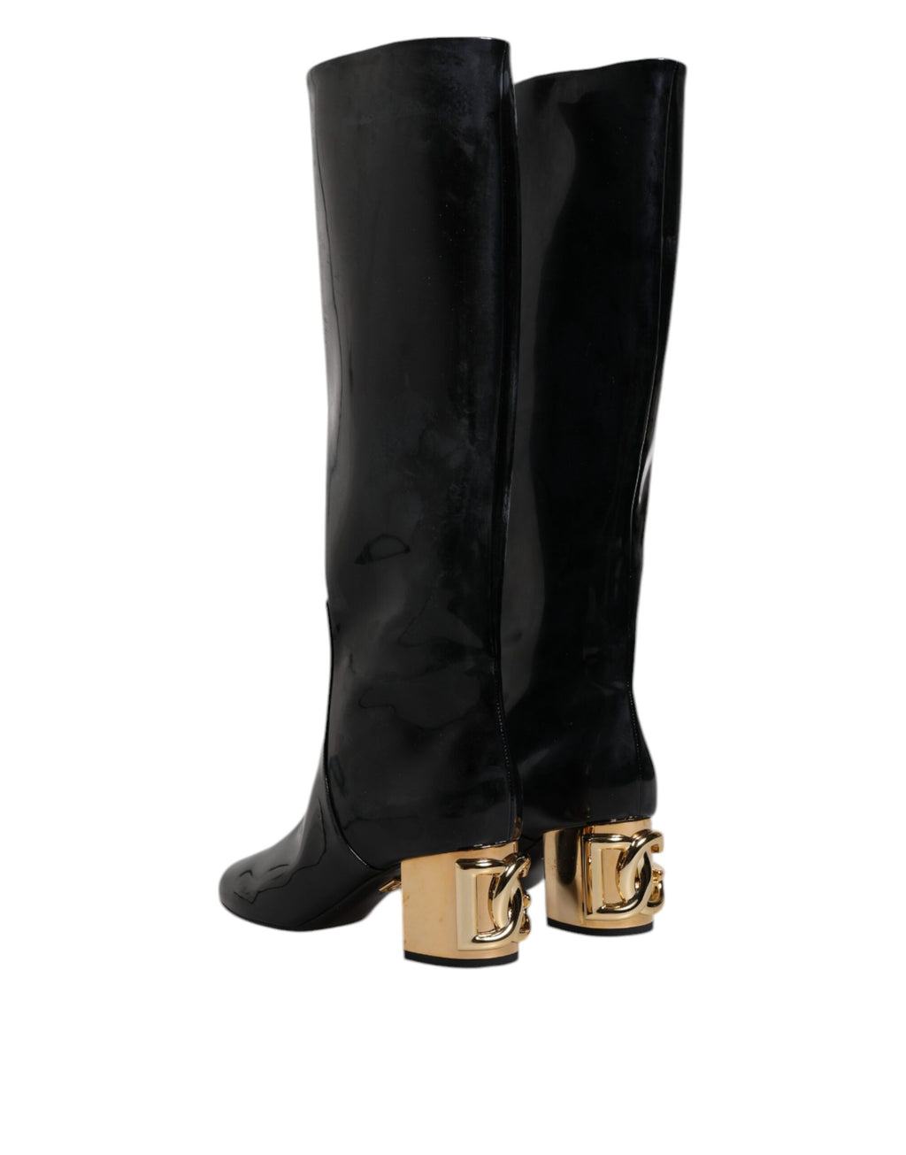 Bottes hautes en cuir verni noir Dolce & Gabbana Vally, chaussures élégantes et sophistiquées pour femmes.