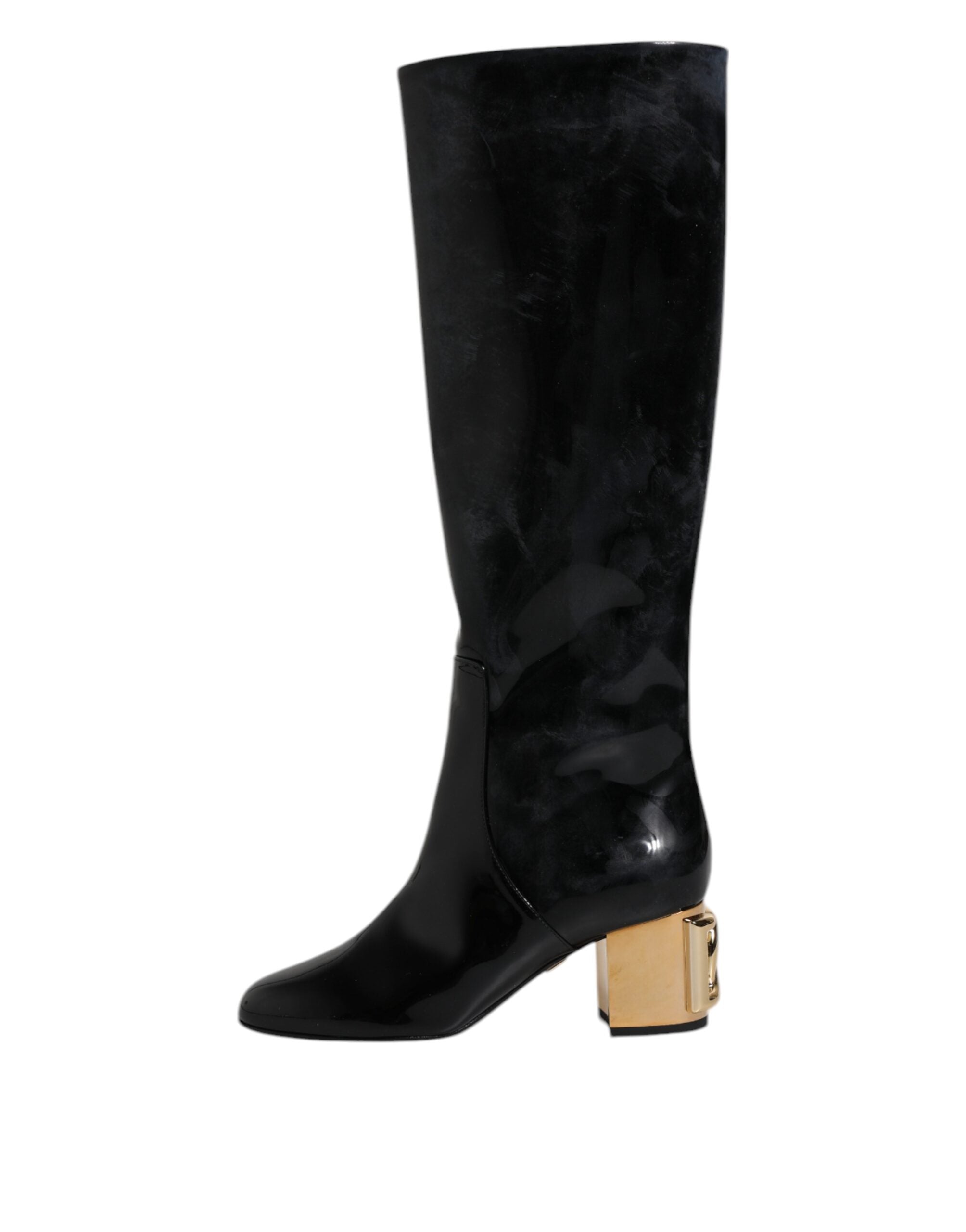 Bottes hautes en cuir verni noir Dolce & Gabbana Vally, style élégant avec finition brillante et talon haut.