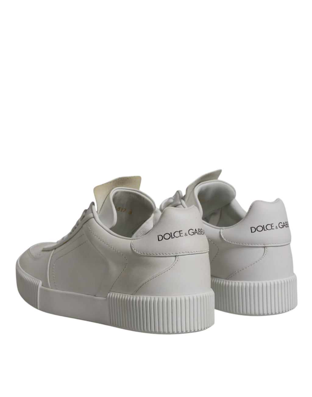 Chaussures sneakers basses en cuir blanc Dolce & Gabbana Miami Low Top Sneakers, vue de face.