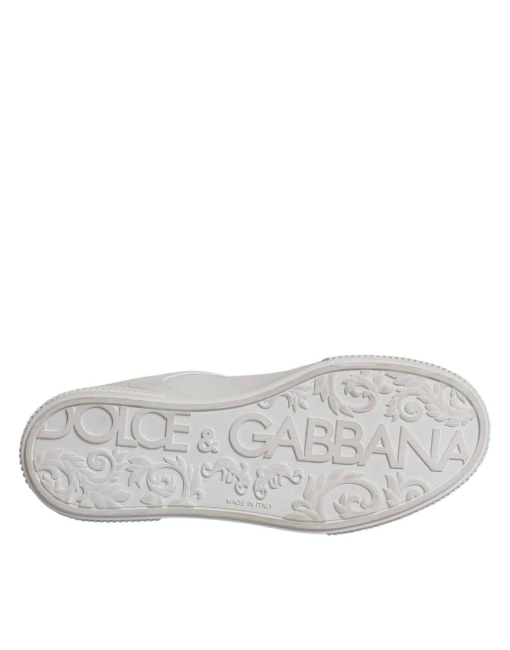 Chaussures sneakers basses en cuir blanc Dolce & Gabbana Miami, élégantes et décontractées, vues de face sur fond neutre.