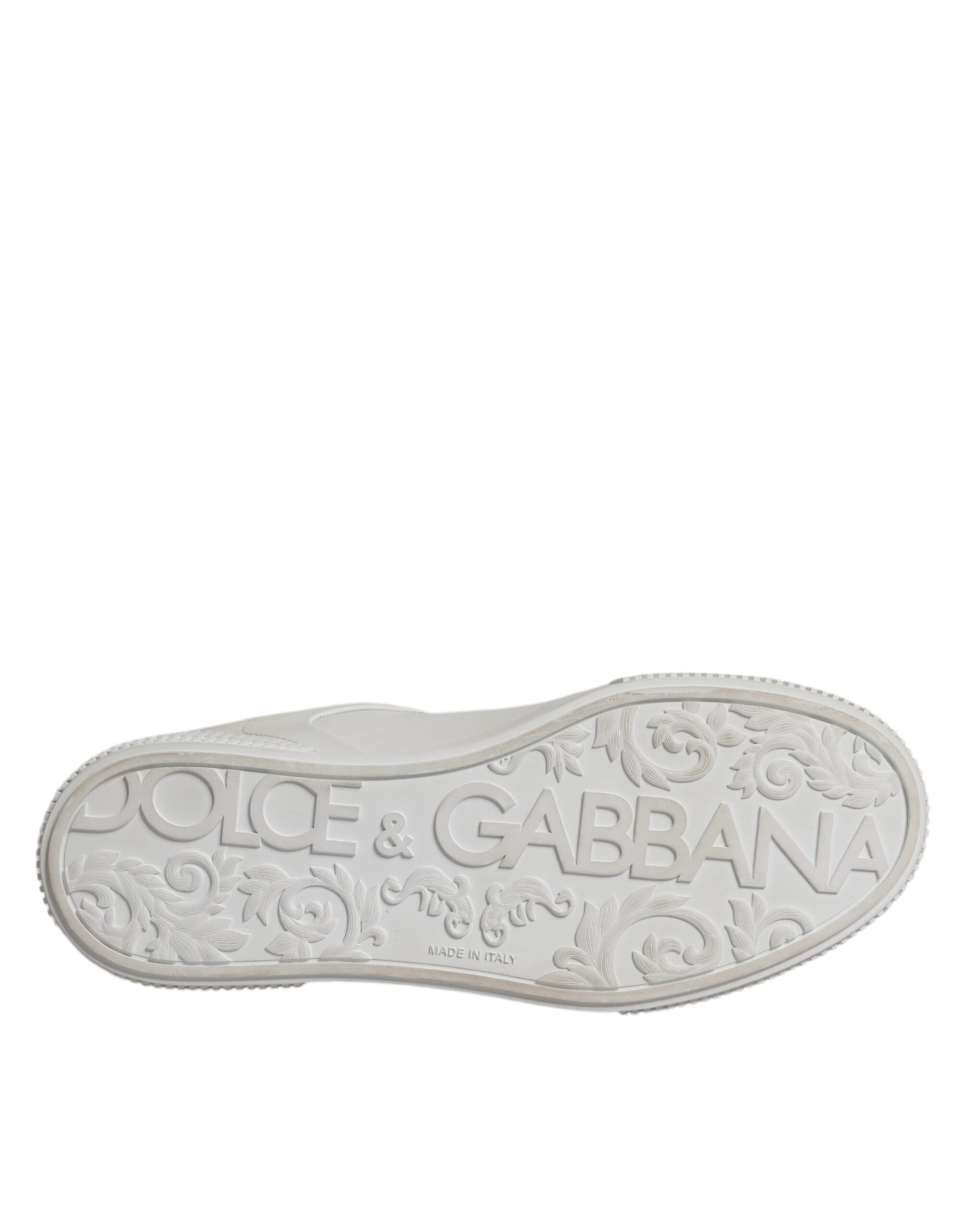 Chaussures sneakers basses en cuir blanc Dolce & Gabbana Miami, élégantes et décontractées, vues de face sur fond neutre.