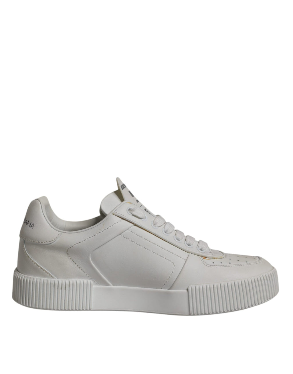 Chaussures sneakers basses en cuir blanc Dolce & Gabbana Miami Low Top, vue de face avec détails du design.