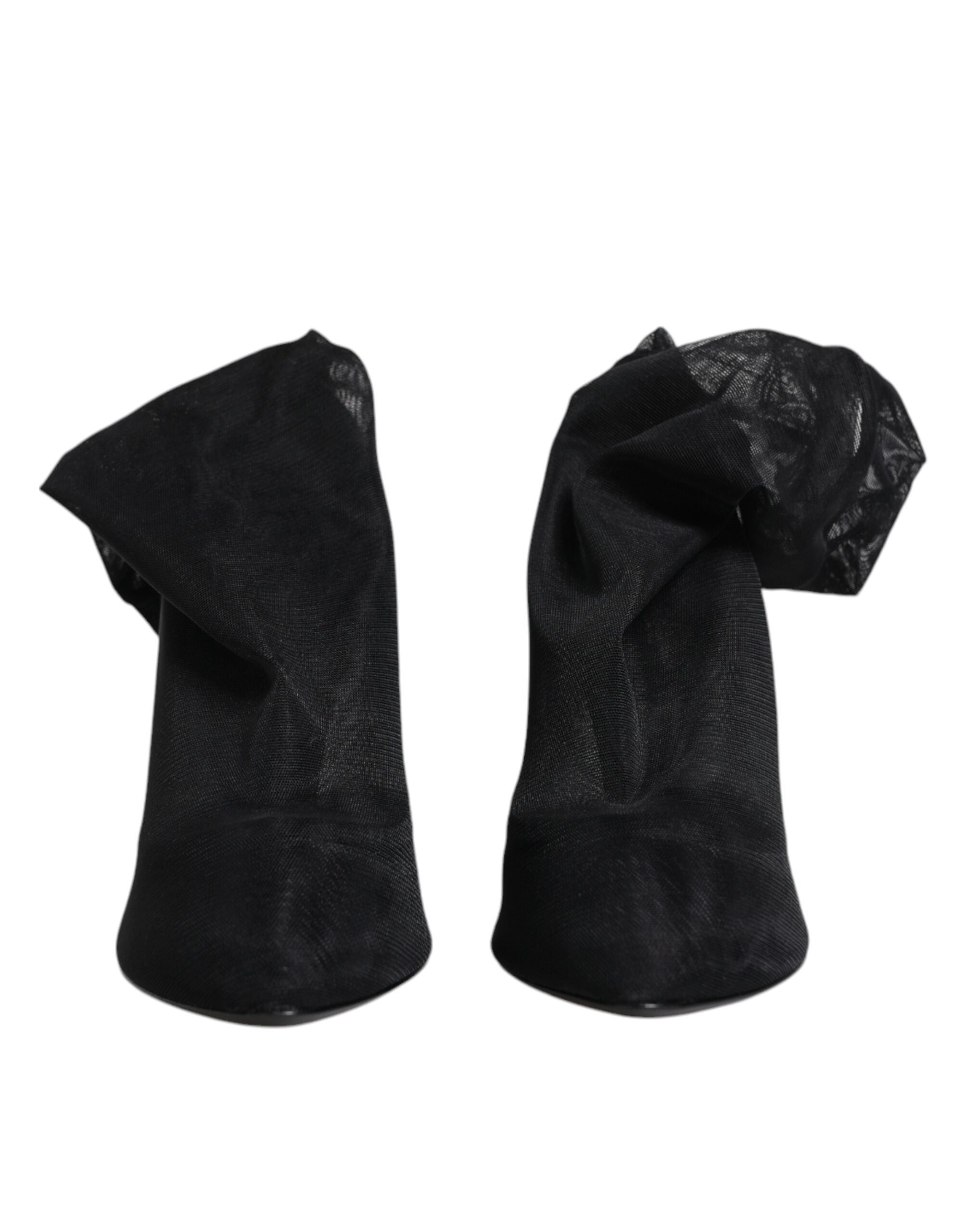 Bottes en mesh stretch en soie noire de Dolce & Gabbana, chaussures élégantes et modernes pour femmes.