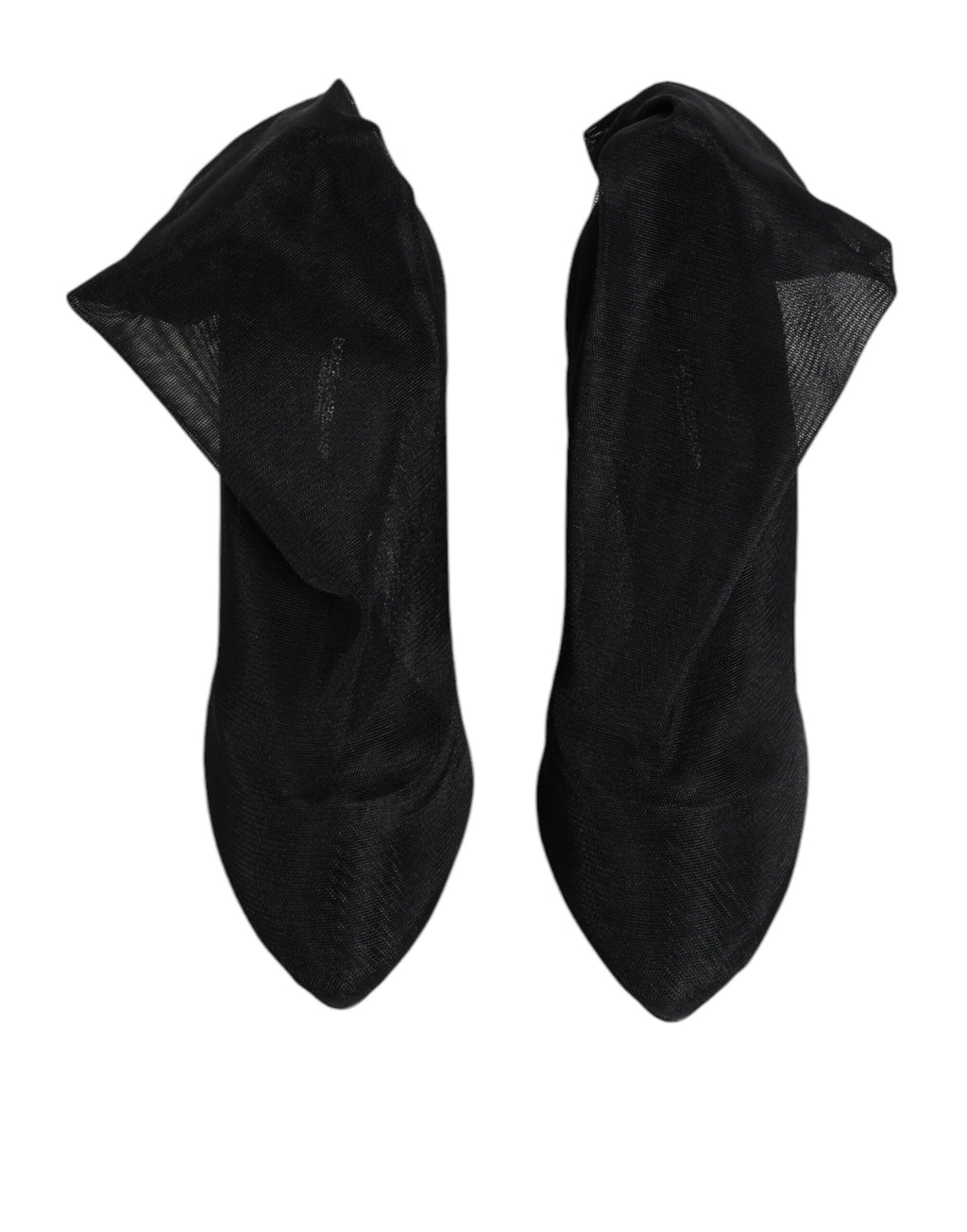 Bottes en mesh stretch et satin noir de Dolce & Gabbana, chaussures élégantes à talon pour femmes.