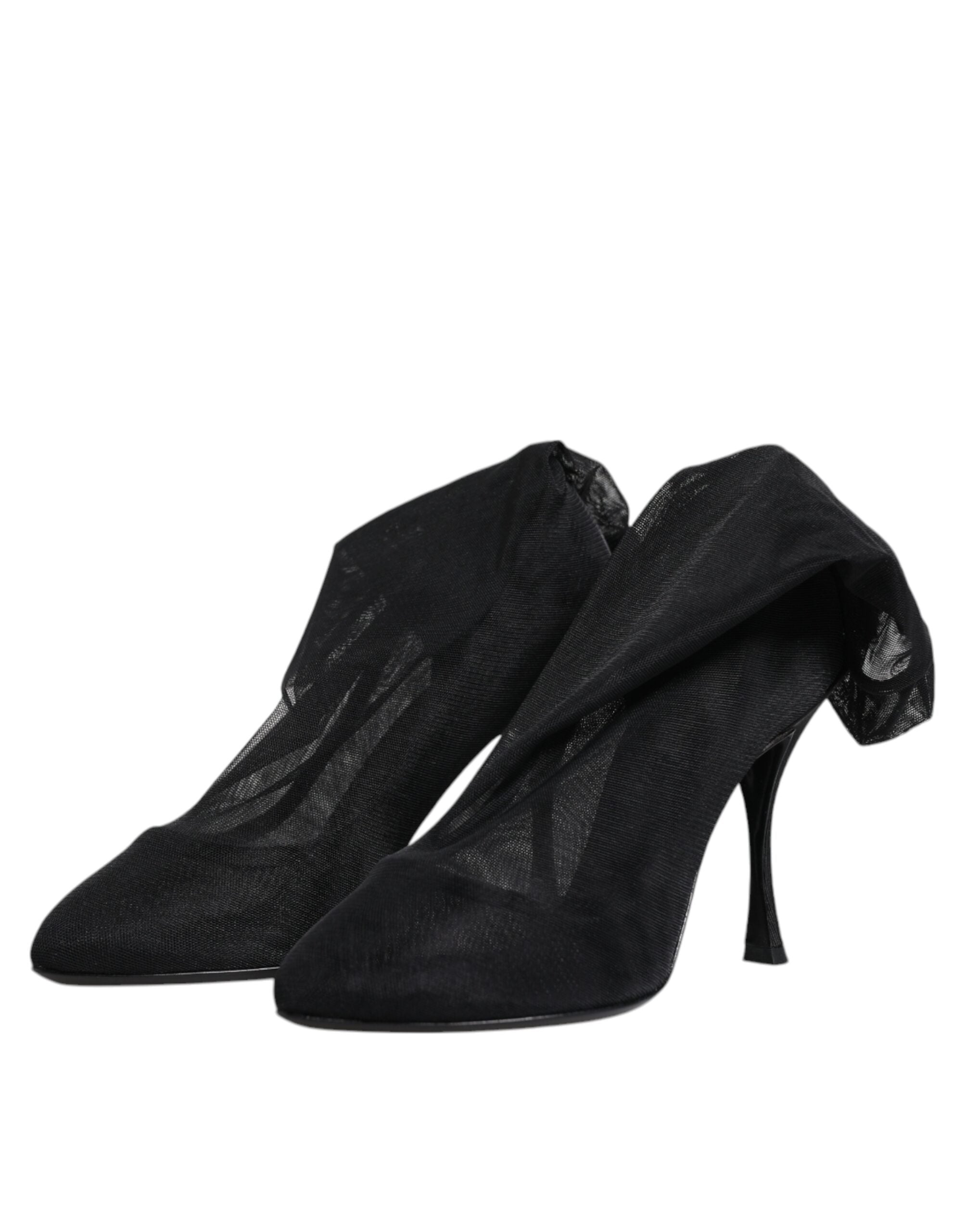 Bottes en mesh stretch en soie noire de Dolce & Gabbana, chaussures élégantes et sophistiquées pour femme.