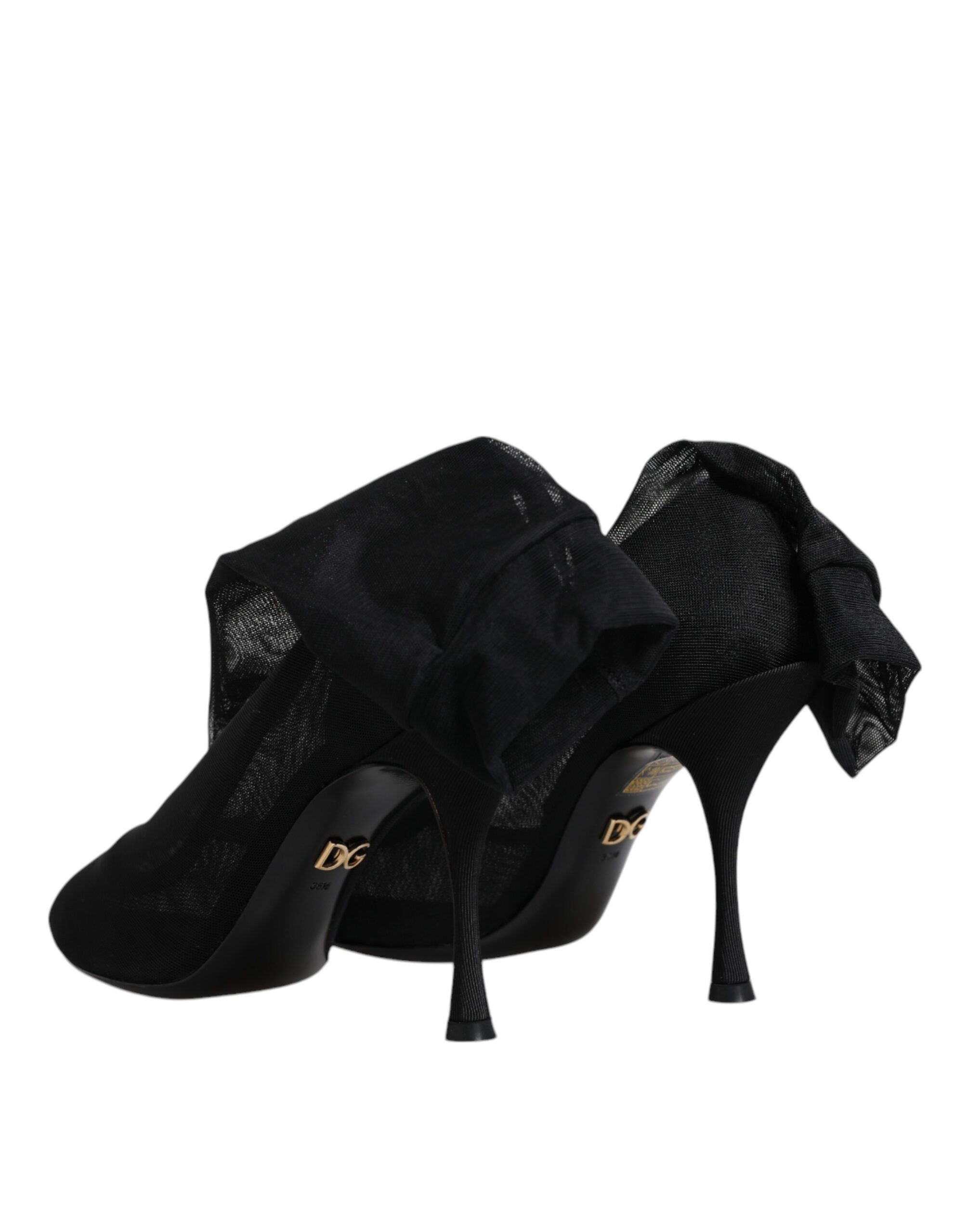 Bottines en mesh stretch en soie noire de Dolce & Gabbana, chaussures élégantes et modernes pour femme.
