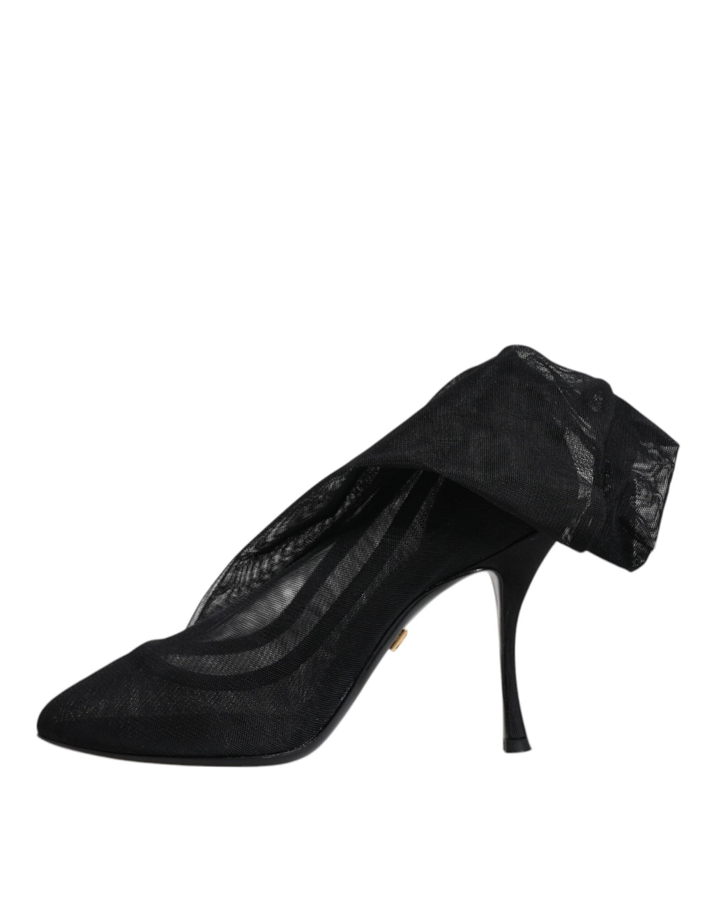 Botines en mesh stretch en seda noire de Dolce & Gabbana, talons hauts élégants, chaussures mode sophistiquées.