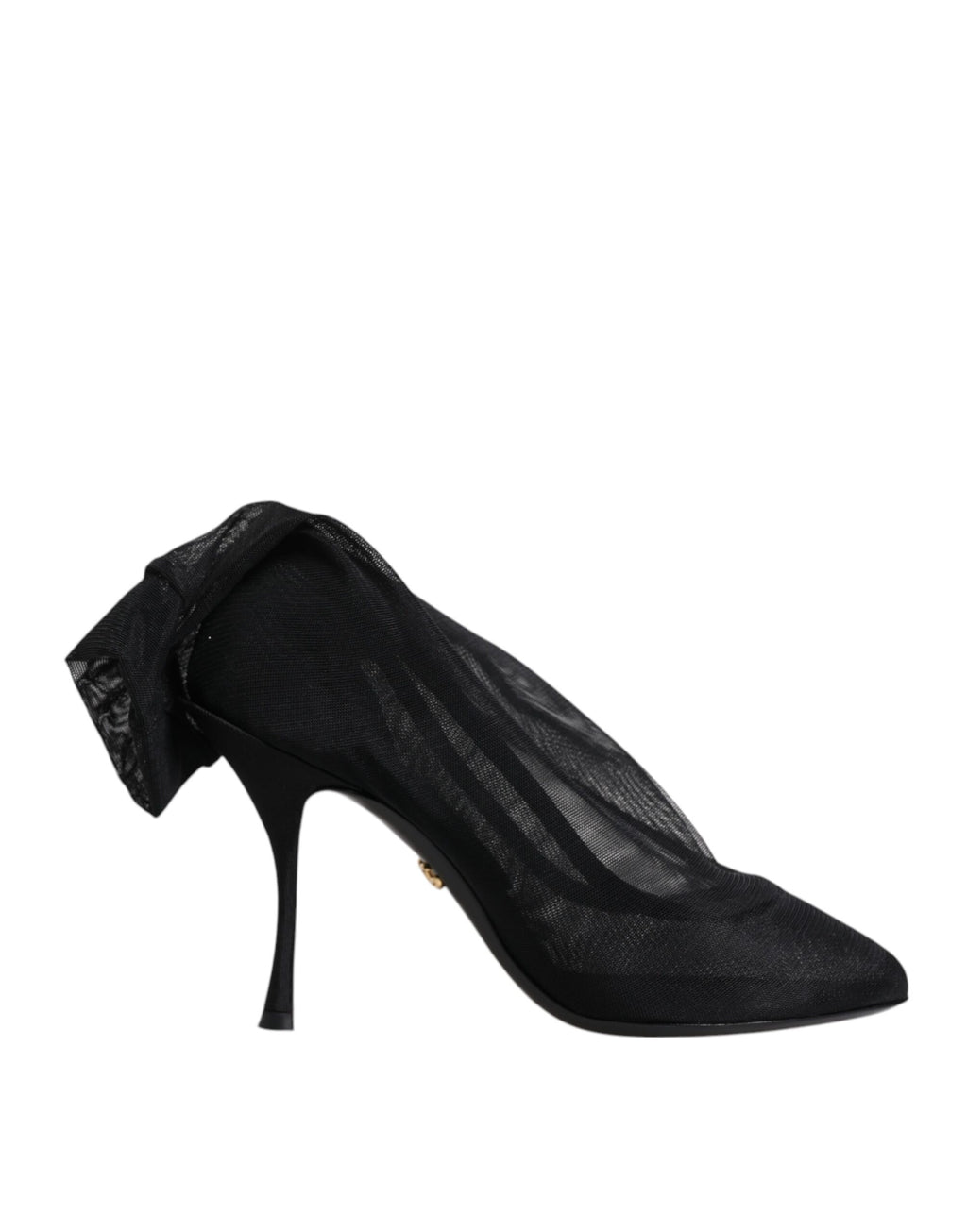 Bottes noires en mesh stretch en soie de Dolce & Gabbana avec talons, chaussures élégantes et modernes.