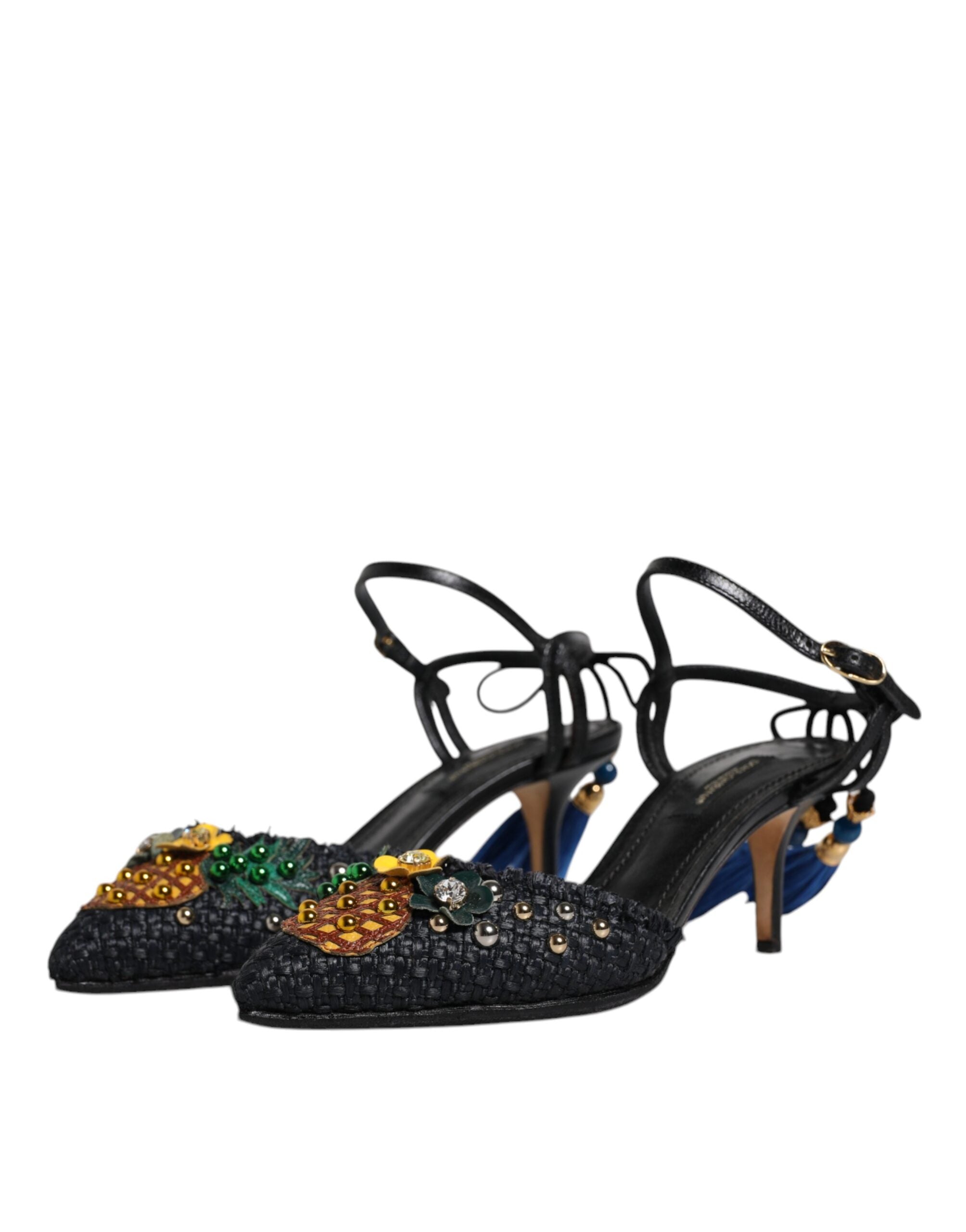 Sandales Dolce & Gabbana Bellucci à talons noirs en forme d'ananas, élégantes chaussures à talons pour femmes