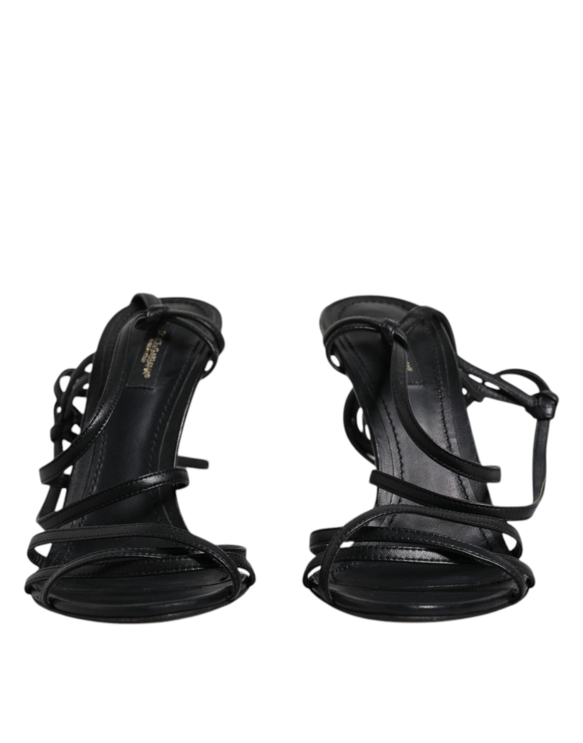 Sandales à talons noires Dolce & Gabbana Keira en cuir, élégantes chaussures à haute semelle pour femmes.