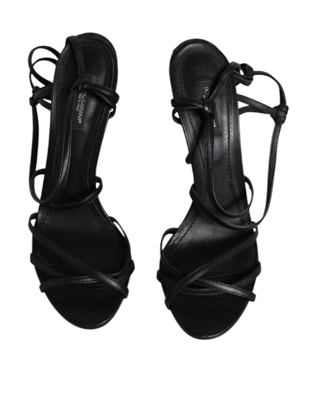 Escarpins noirs en cuir Dolce & Gabbana Keira, sandales à talons élégantes et sophistiquées, visibles en détail sur l'image.