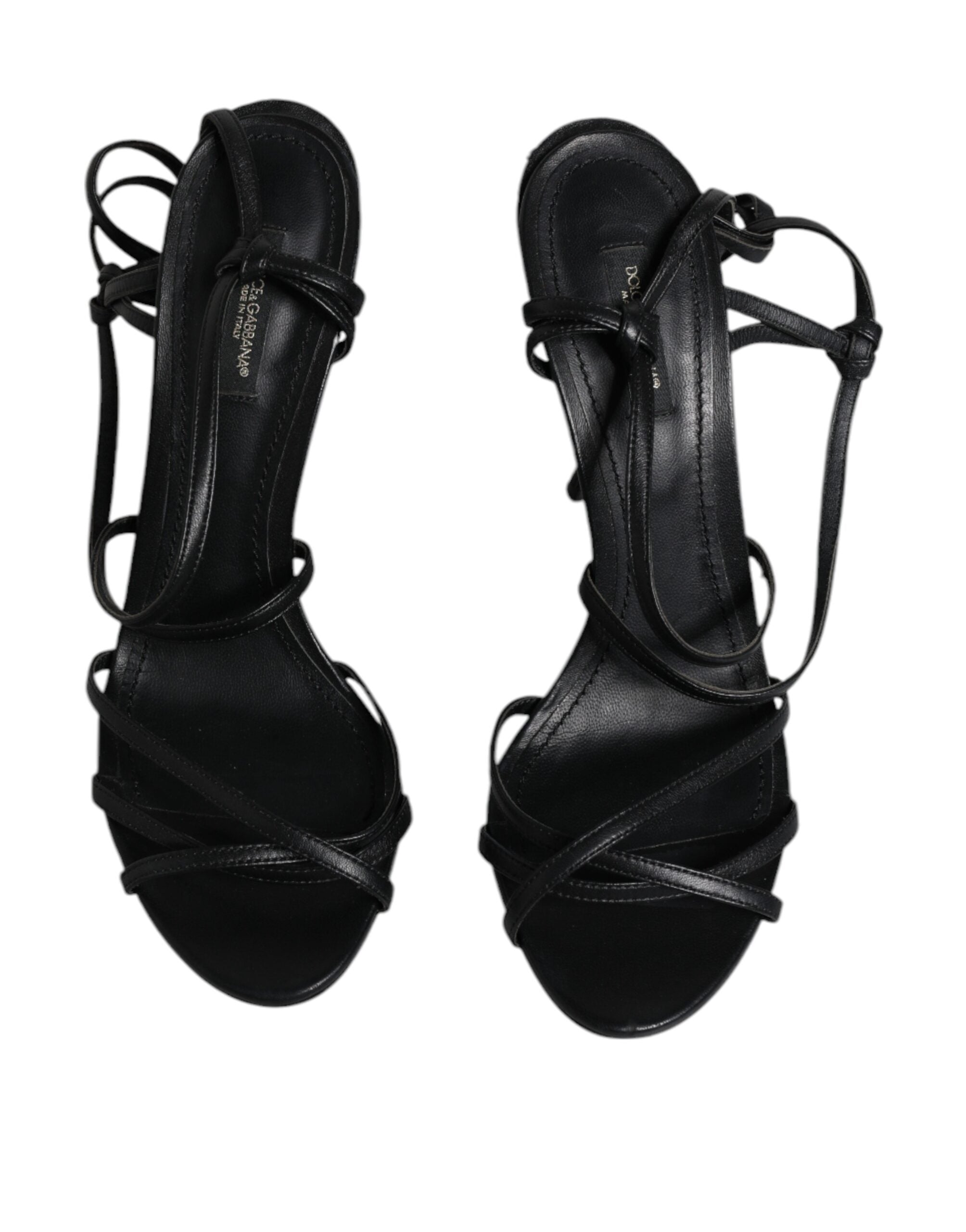 Escarpins noirs en cuir Dolce & Gabbana Keira, sandales à talons élégantes et sophistiquées, visibles en détail sur l'image.