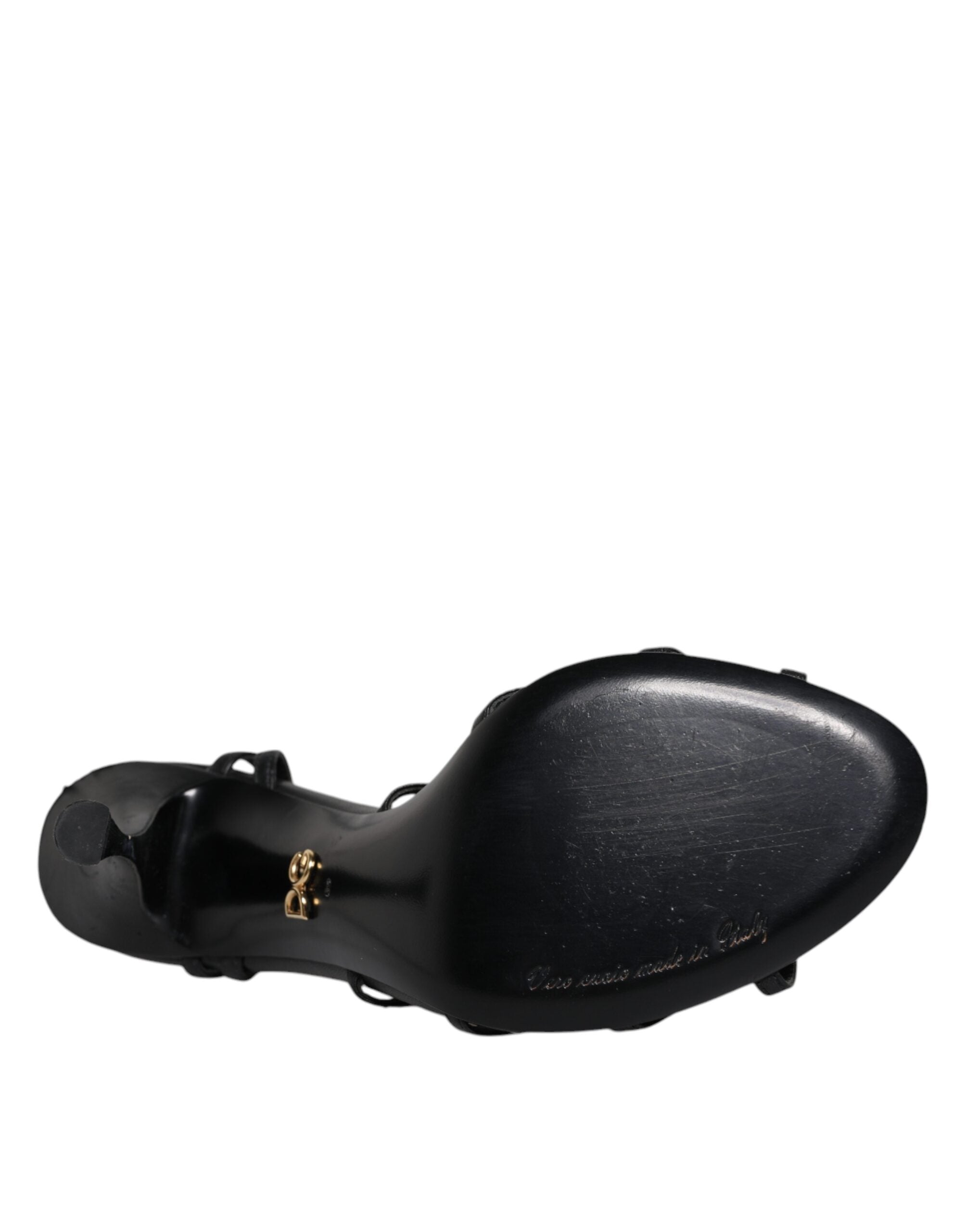 Sandales à talons en cuir noir Dolce & Gabbana Keira, chaussures élégantes avec bride et finition sophistiquée.