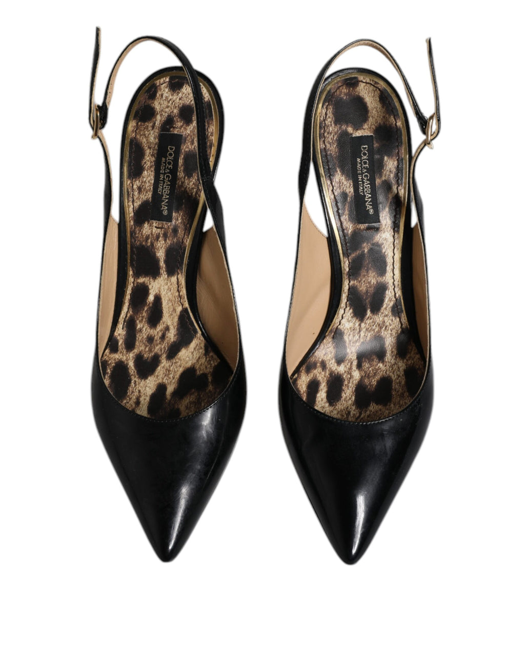 Chaussures à talons hauts en cuir noir Dolce & Gabbana, escarpins slingbacks élégants pour femmes.
