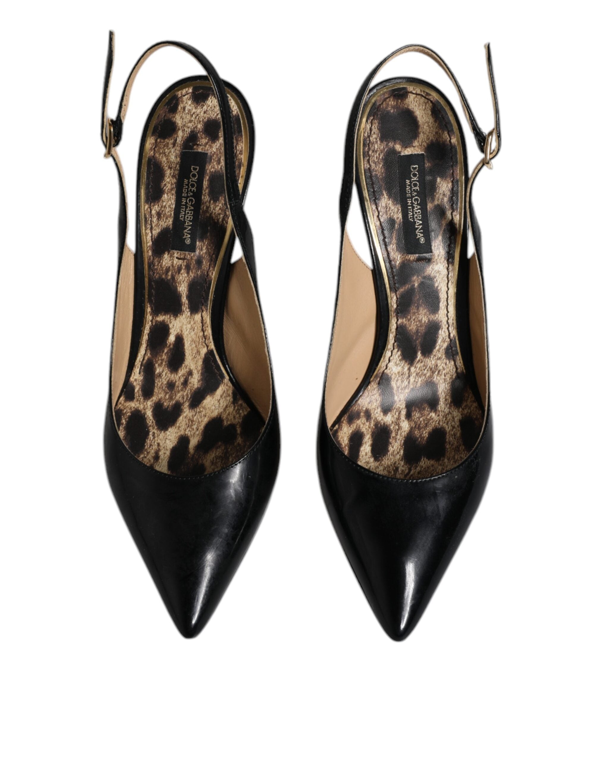 Chaussures à talons hauts en cuir noir Dolce & Gabbana, escarpins slingbacks élégants pour femmes.