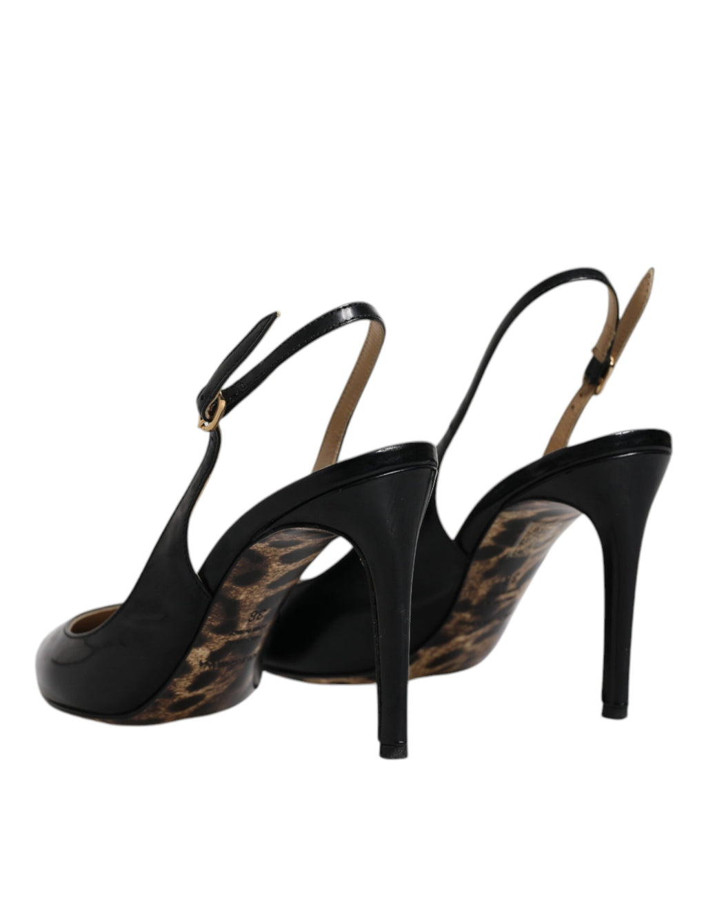 Chaussures à talons hauts Dolce & Gabbana en cuir noir, sandales slingbacks élégantes et sophistiquées.