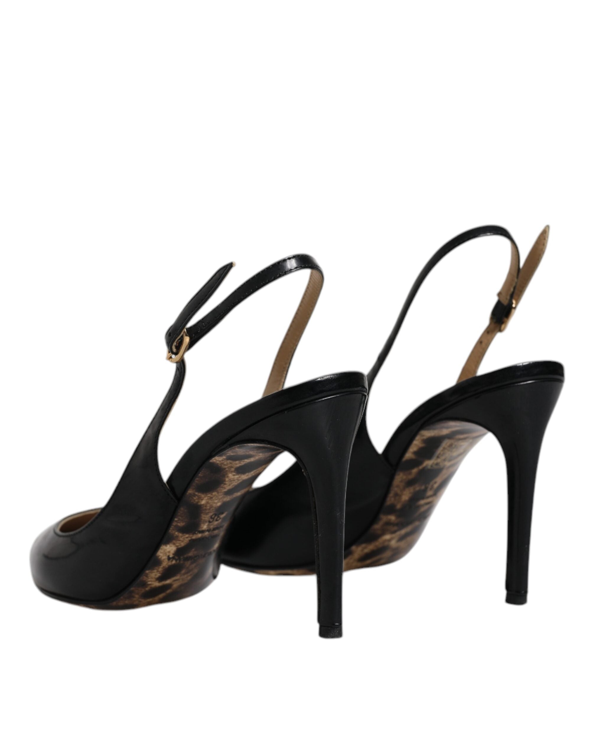 Chaussures à talons hauts Dolce & Gabbana en cuir noir, sandales slingbacks élégantes et sophistiquées.