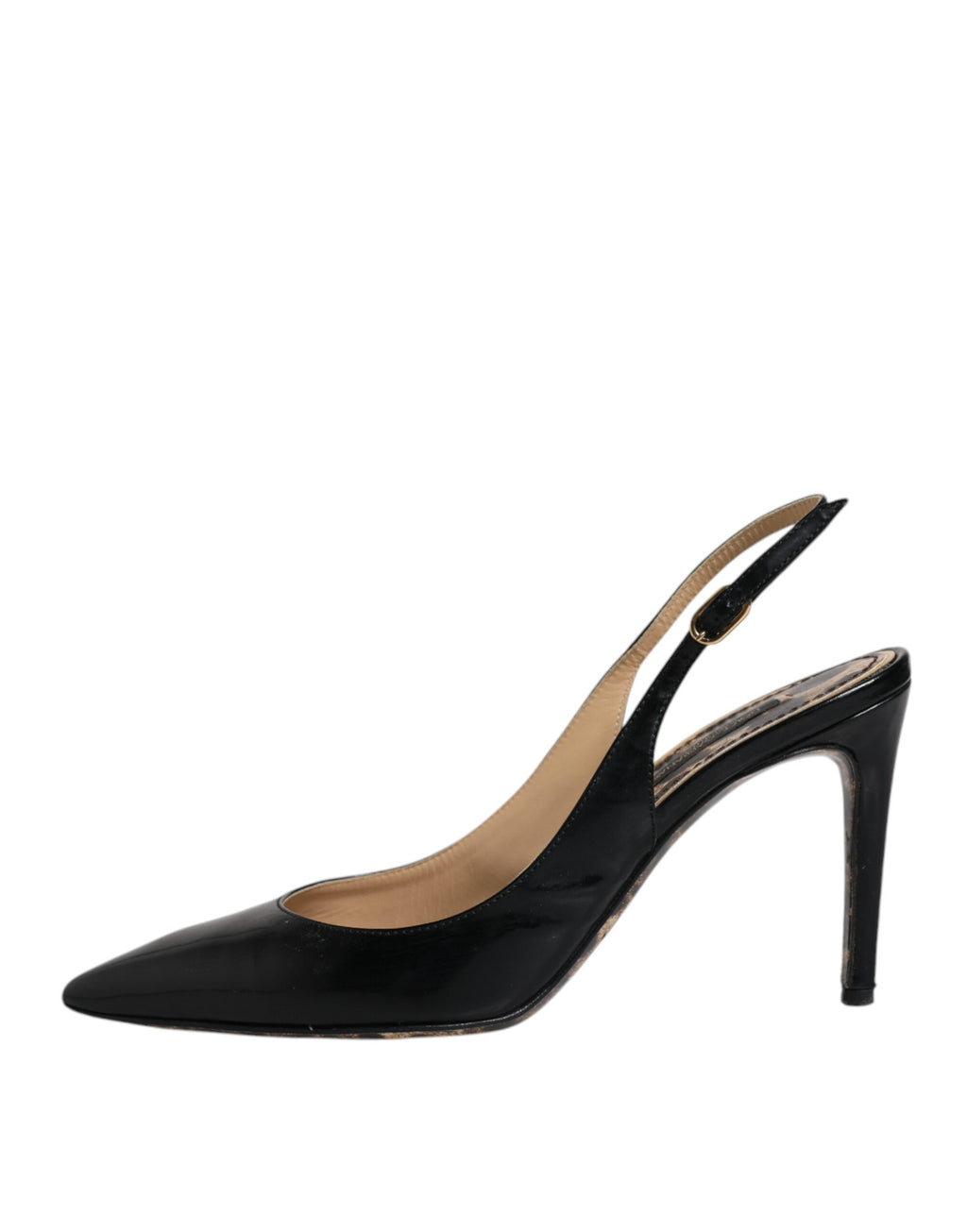 Chaussures à talons aiguilles en cuir noir Dolce & Gabbana, escarpins à bride arrière, élégants et sophistiqués.