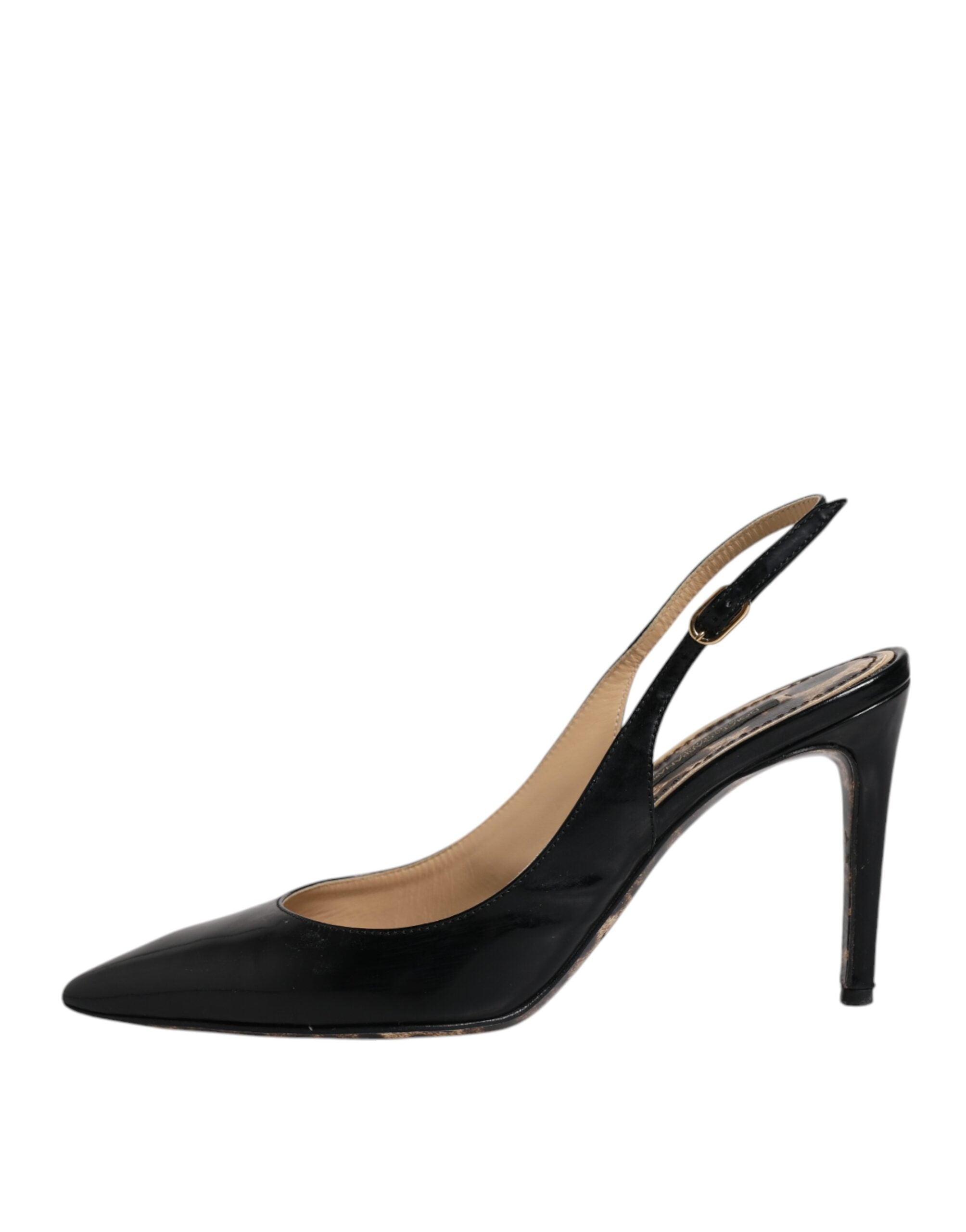 Chaussures à talons aiguilles en cuir noir Dolce & Gabbana, escarpins à bride arrière, élégants et sophistiqués.