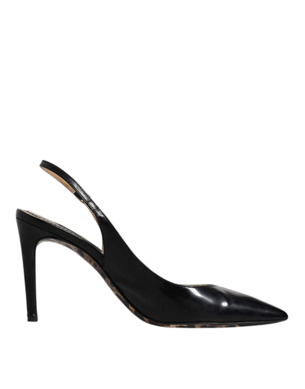 Chaussures à talons haut en cuir noir de Dolce & Gabbana, sandales slingbacks élégantes pour femmes.