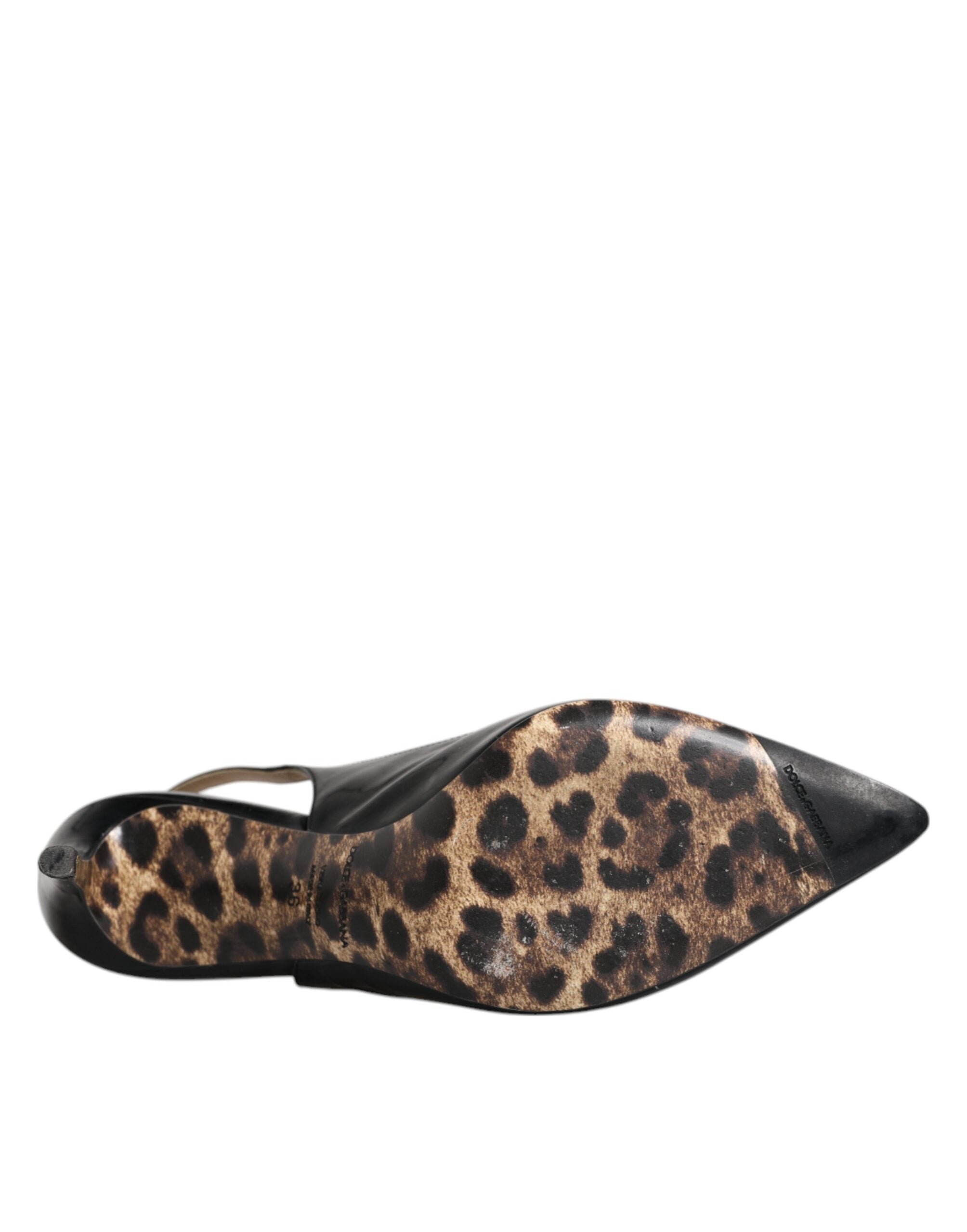 Chaussures à talons hauts en cuir noir Dolce & Gabbana, chaussures à talons en slingback élégantes.