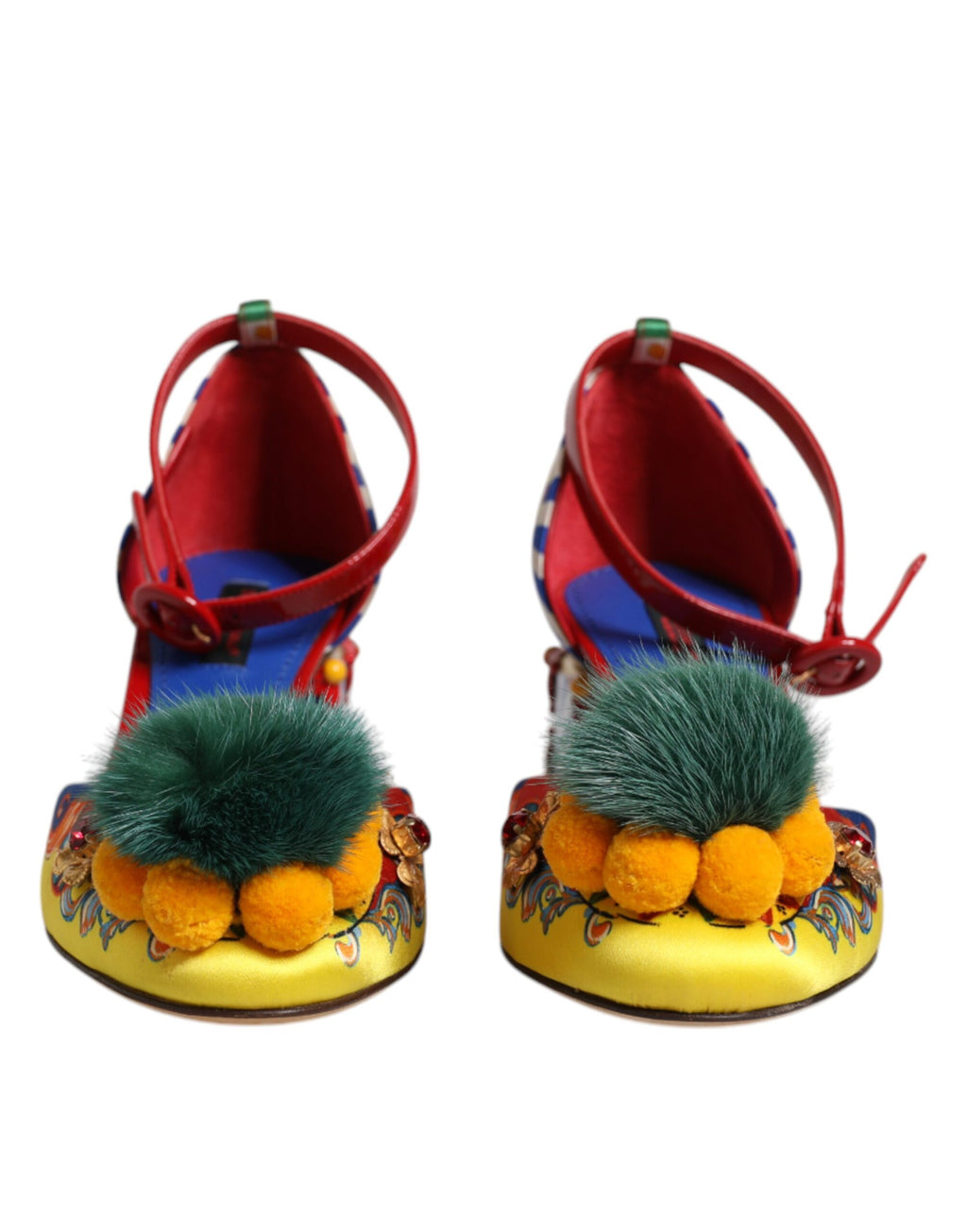 Sandales Dolce & Gabbana Carretto multicolores avec cristaux et fourrure, élégantes chaussures de mode pour femmes.