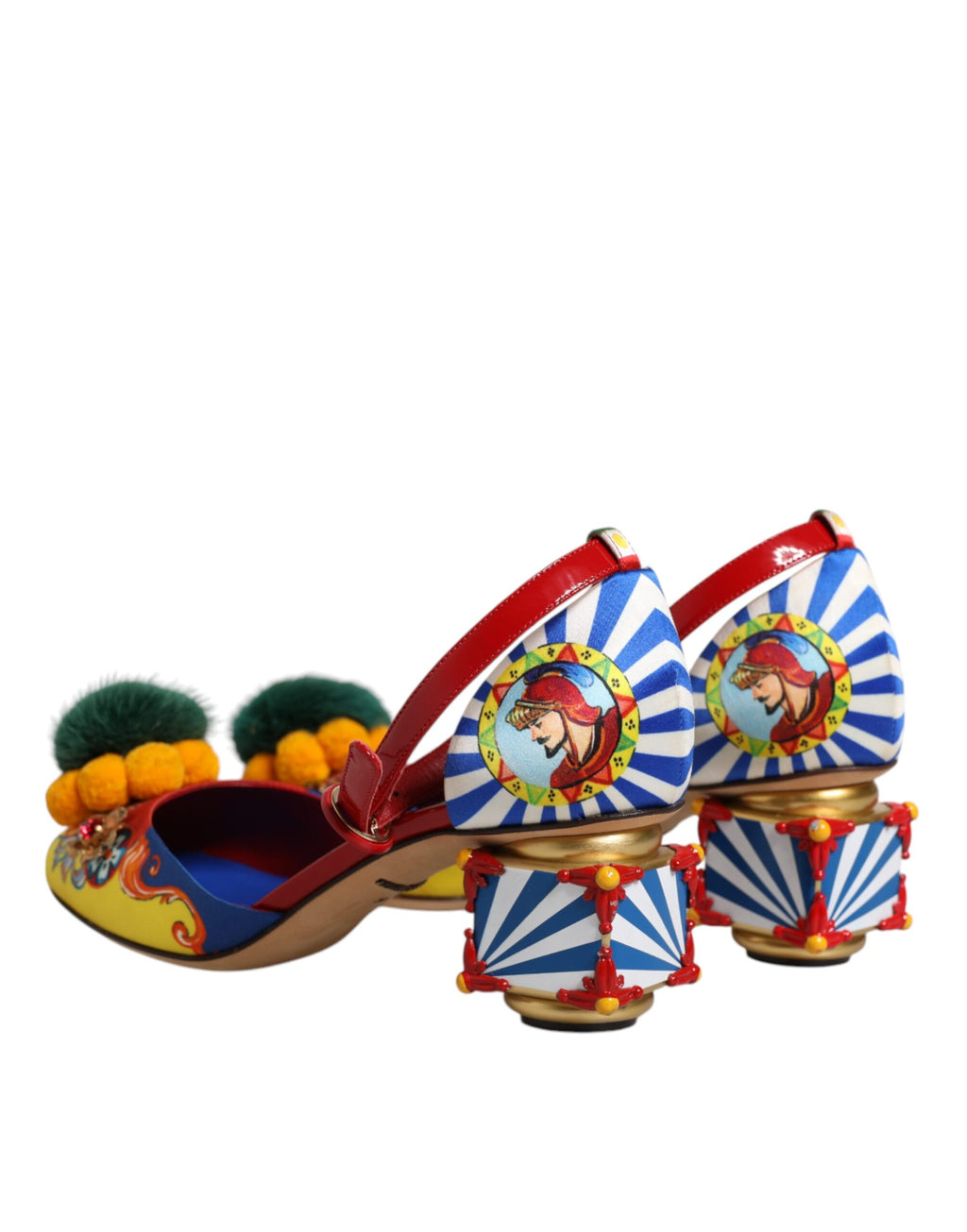 Sandales Dolce & Gabbana Carretto multicolores avec cristaux et fourrure, élégantes chaussures à talons pour femmes.