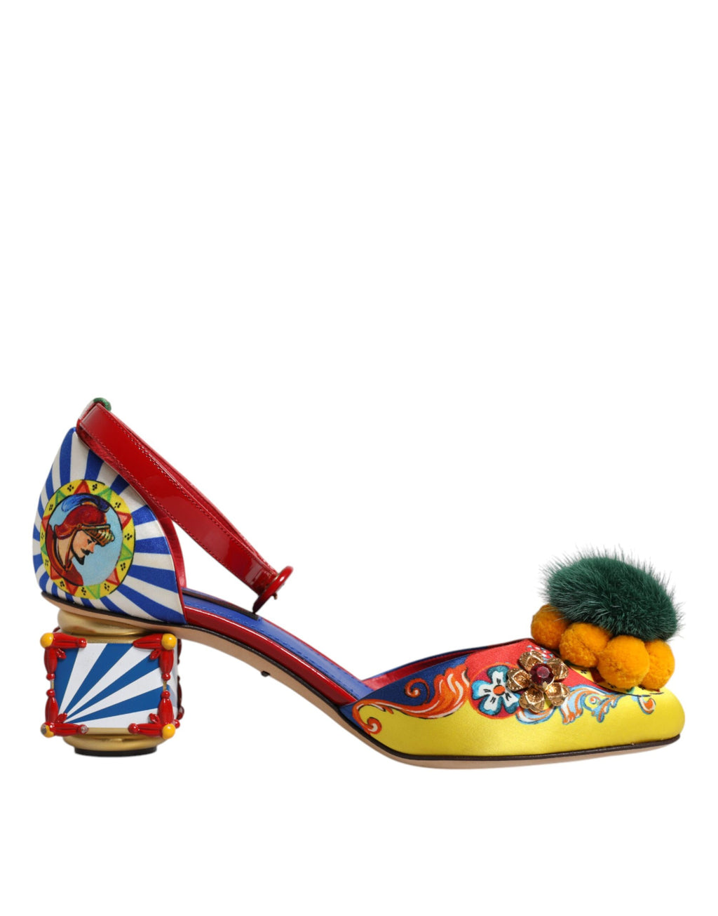 Sandales Dolce & Gabbana Carretto multicolores avec cristaux et fourrure, élégantes chaussures à talons pour femmes.